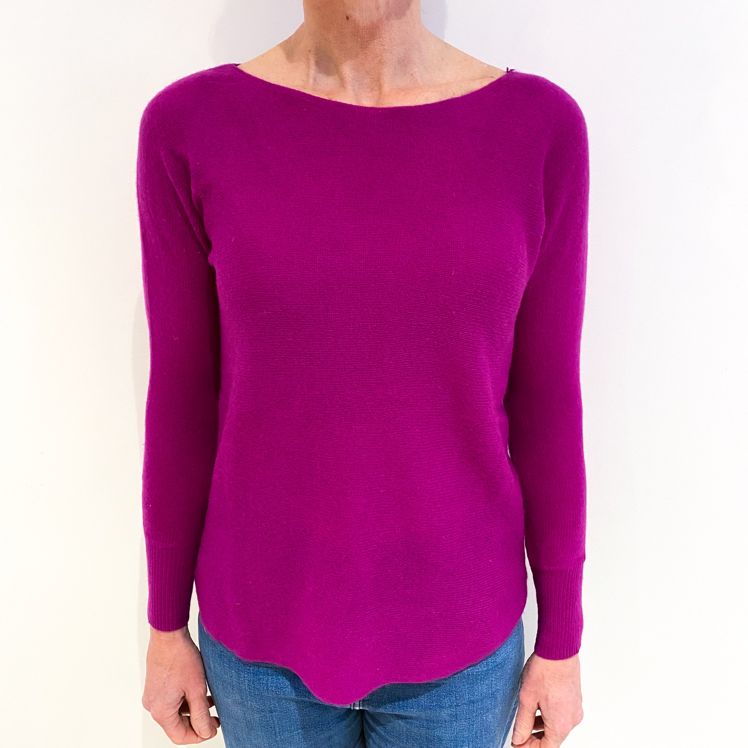 Magenta Pink Cashmere Slash Neck Jumper Small