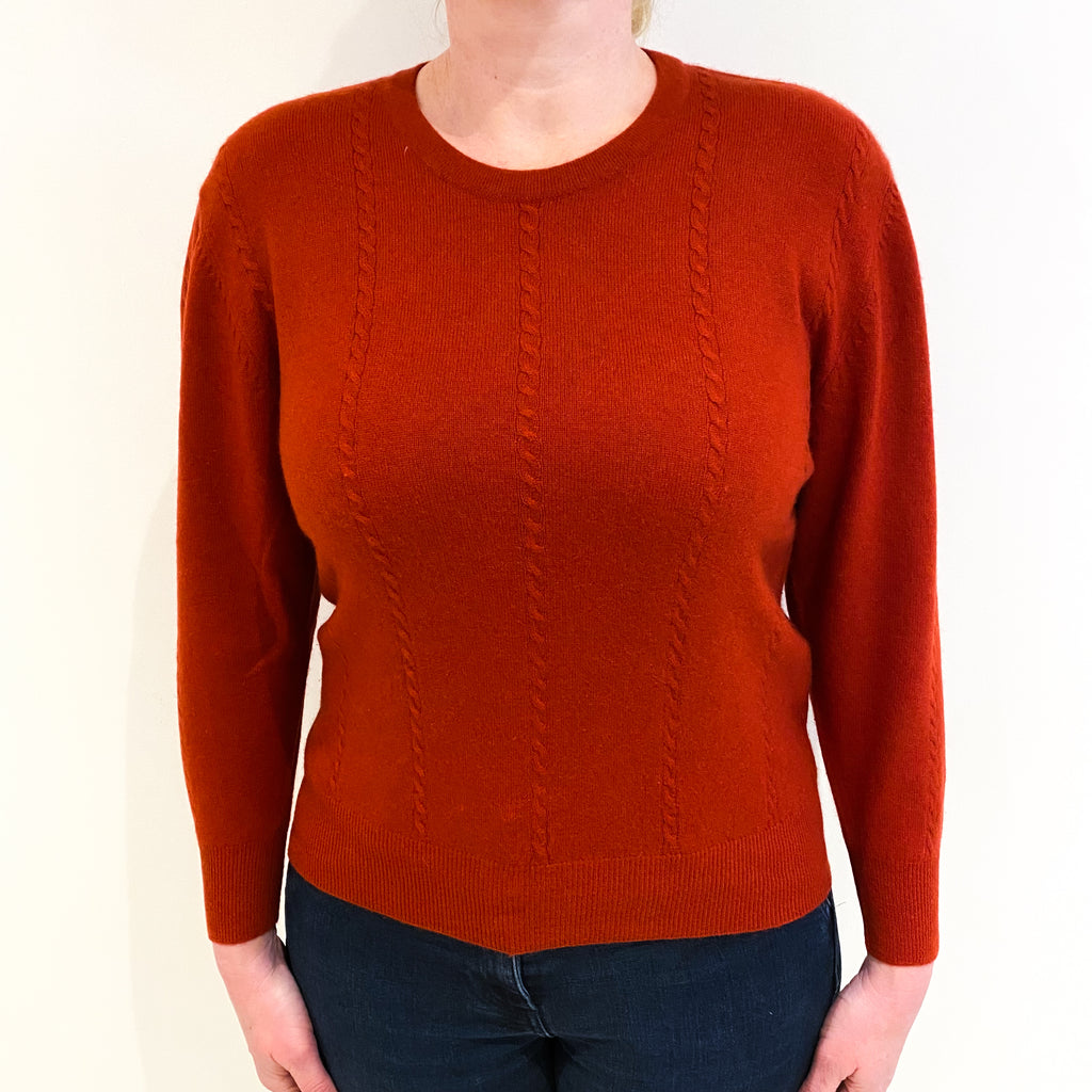 Rust Red Cabled Cashmere Crew Neck Jumper Large