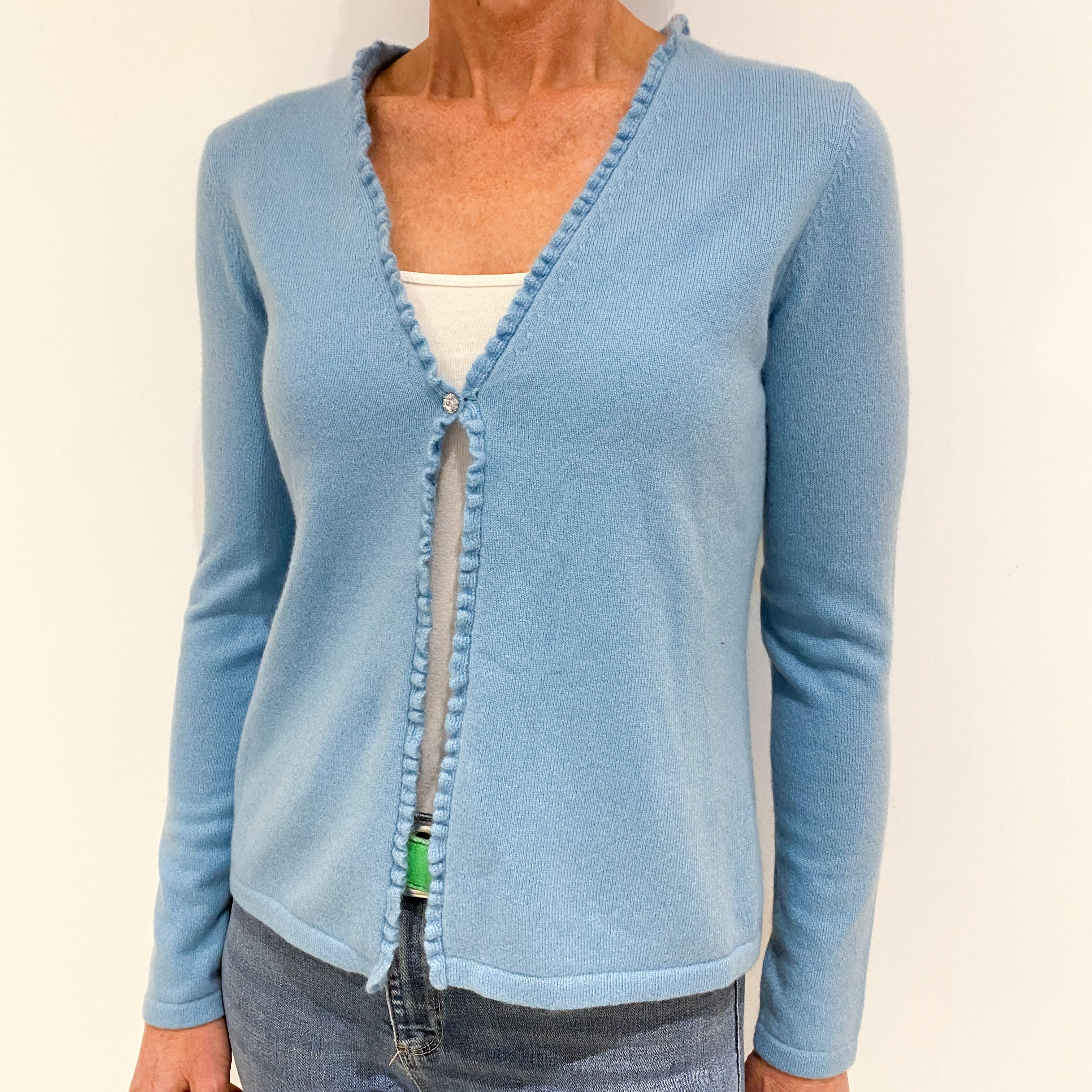 Vivid Sky Blue Cashmere V-Neck Cardigan Small