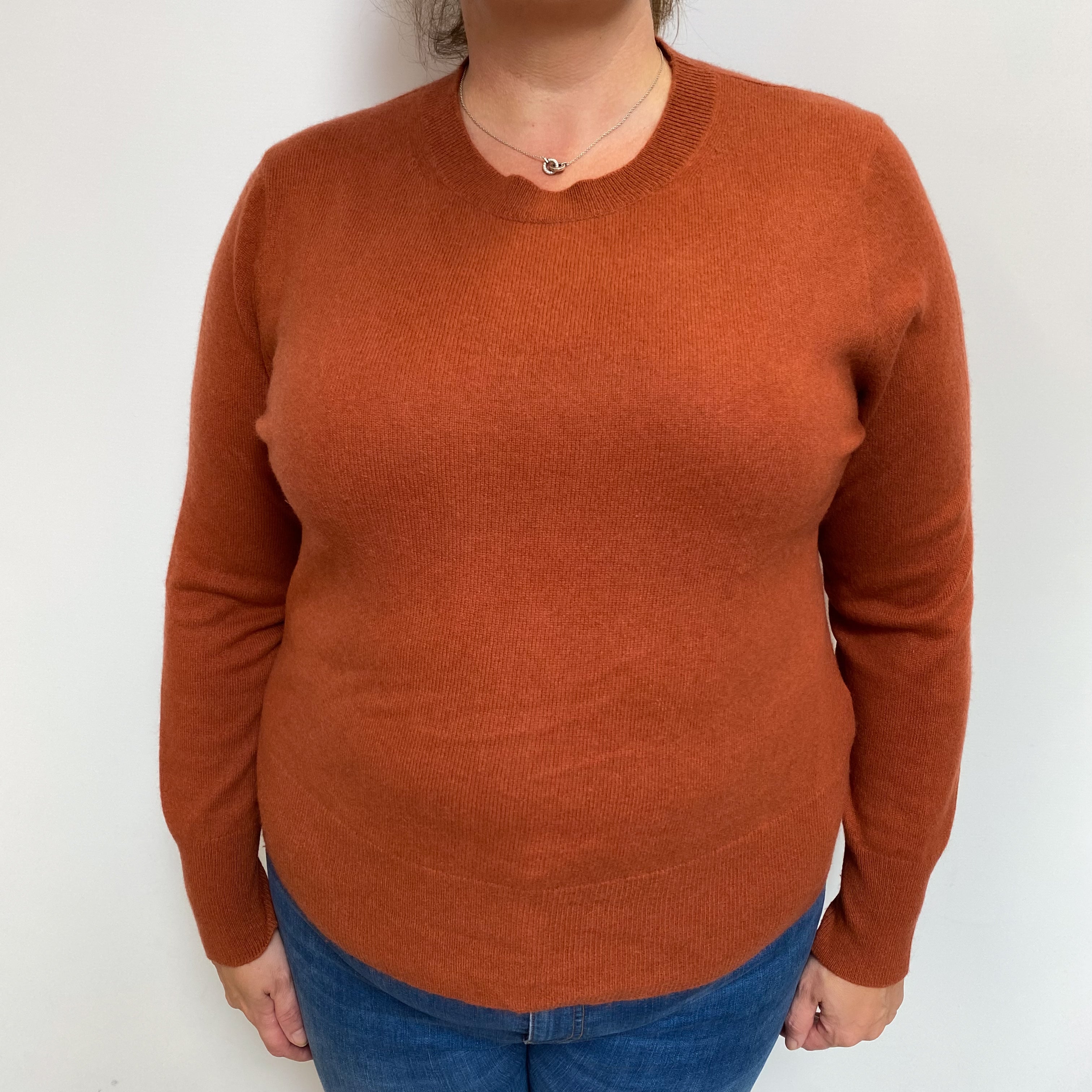 Rust Brown Cashmere Crew Neck Jumper Extra Large