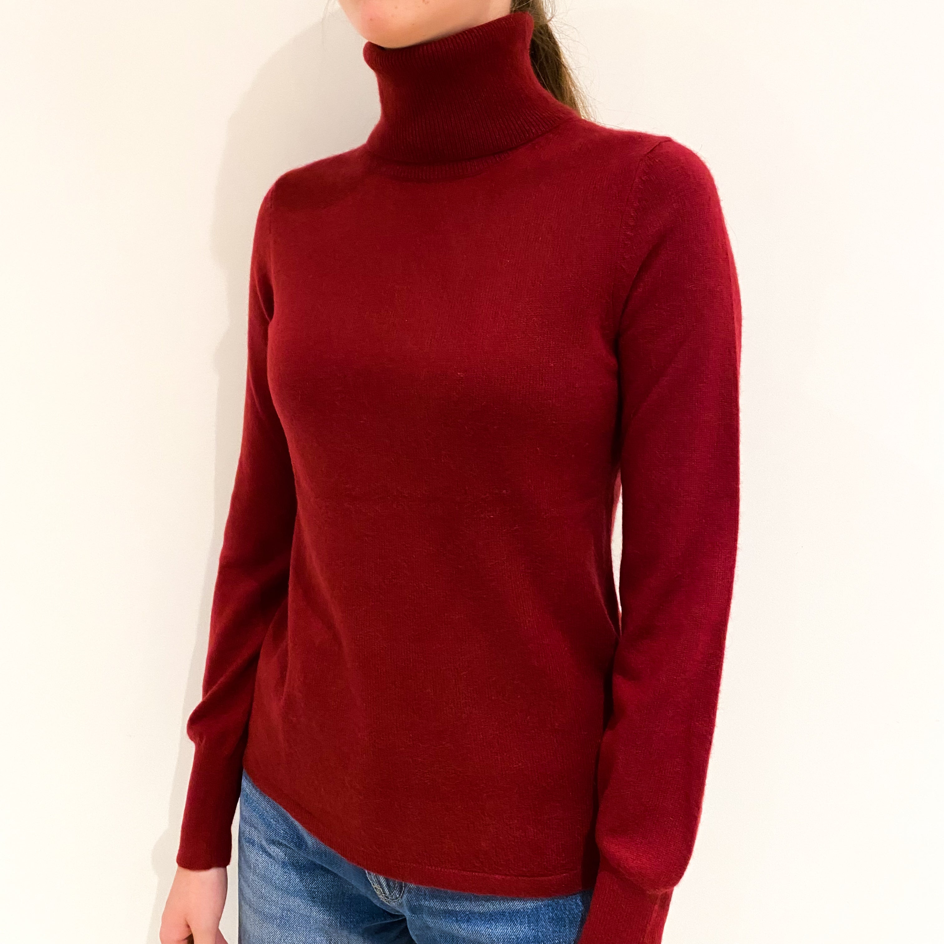 Burgundy Red Cashmere Polo Neck Jumper Extra Small
