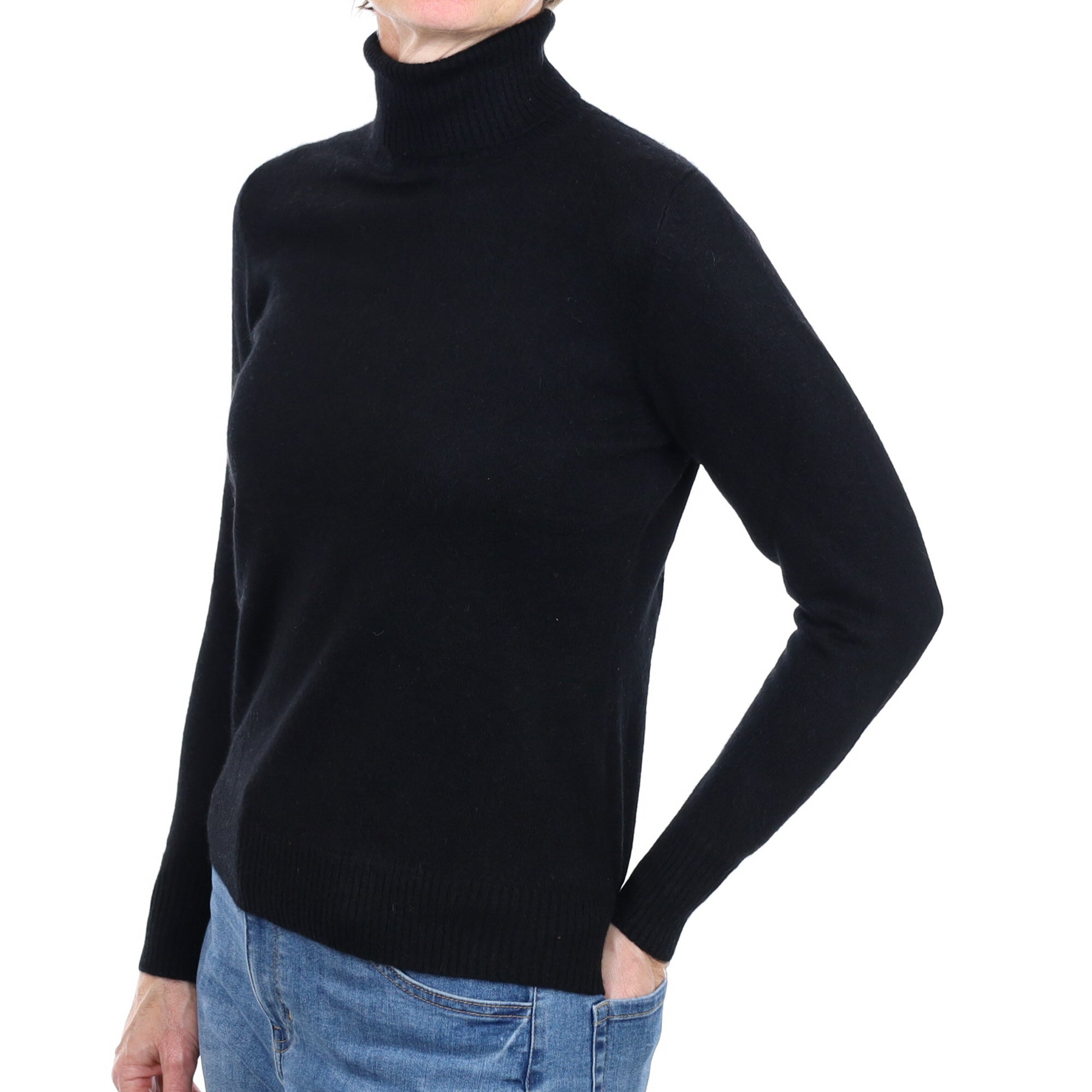 Black Cashmere Polo Neck Jumper Small