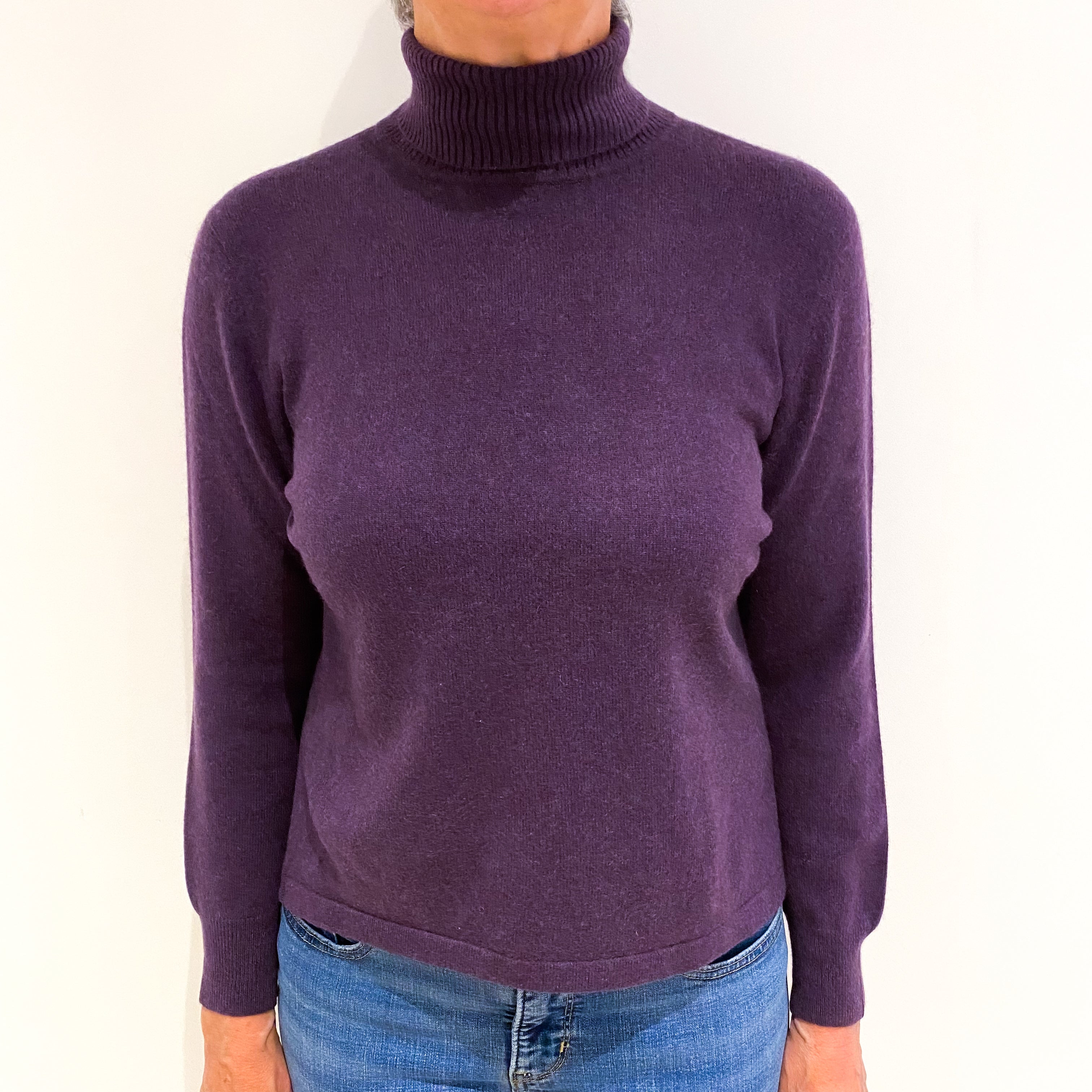 Grape Purple Cashmere Polo Neck Jumper Medium