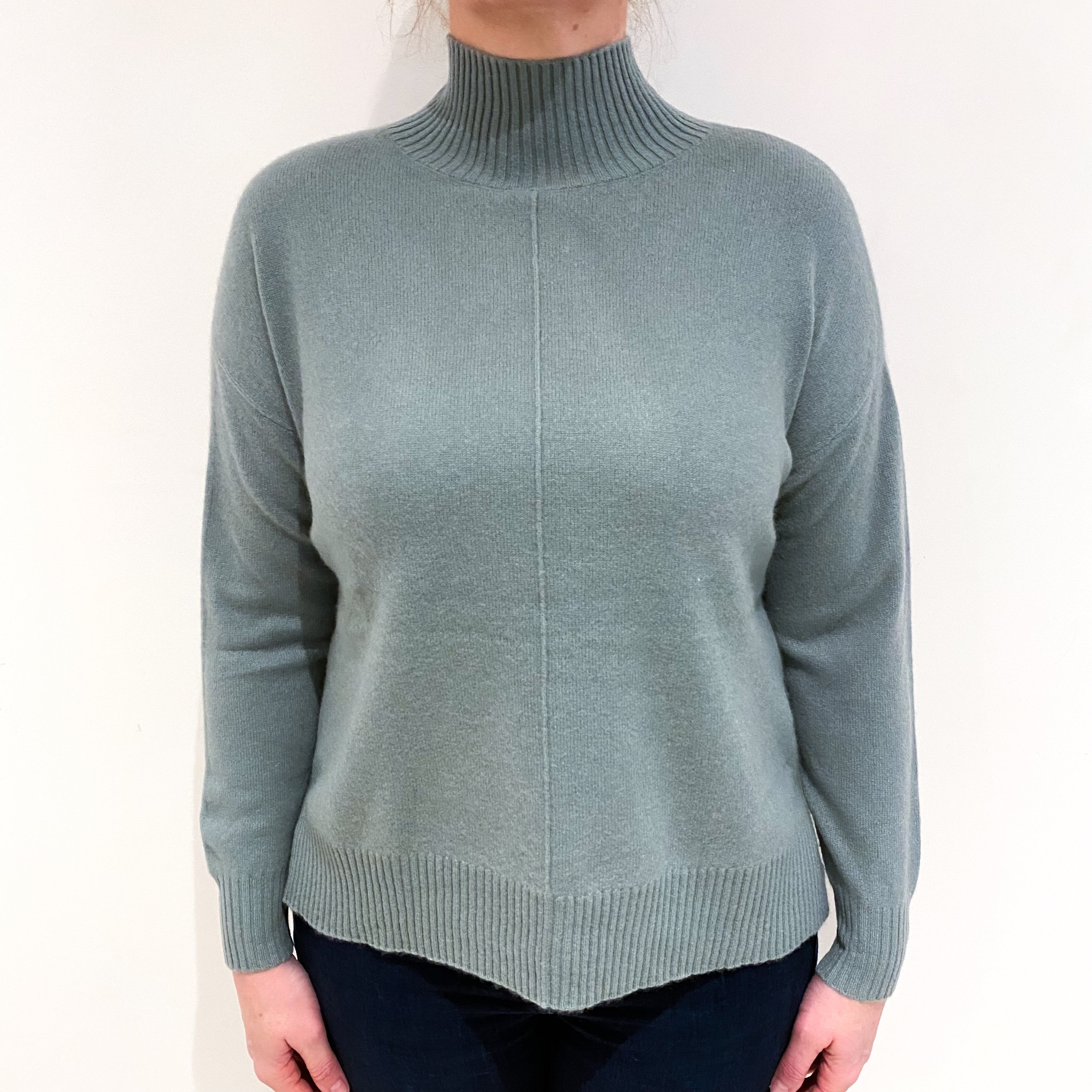 Duck Egg Green Cashmere Turtle Neck Jumper Large