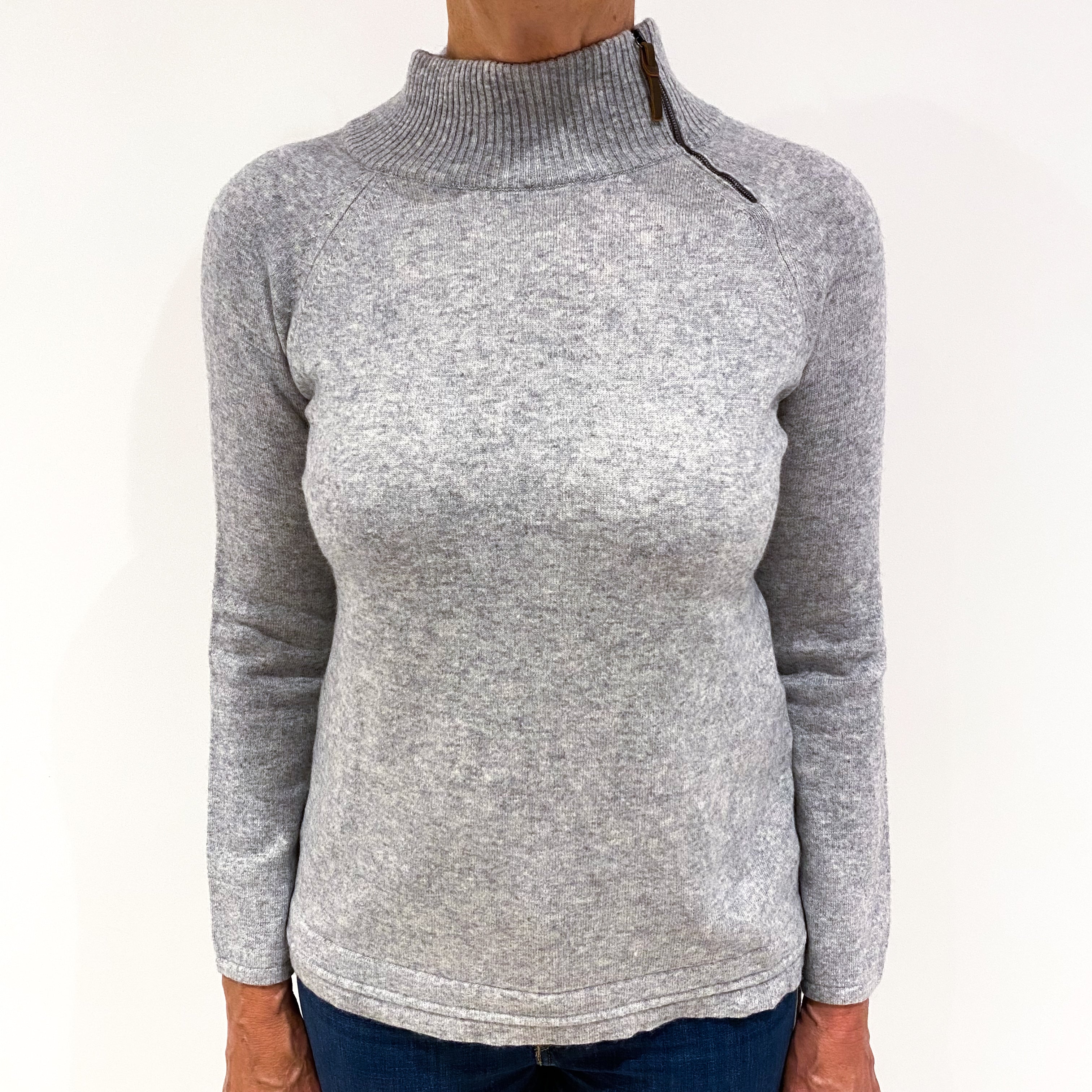 Smoke Grey Side Zip Cashmere Turtle Neck Jumper Medium