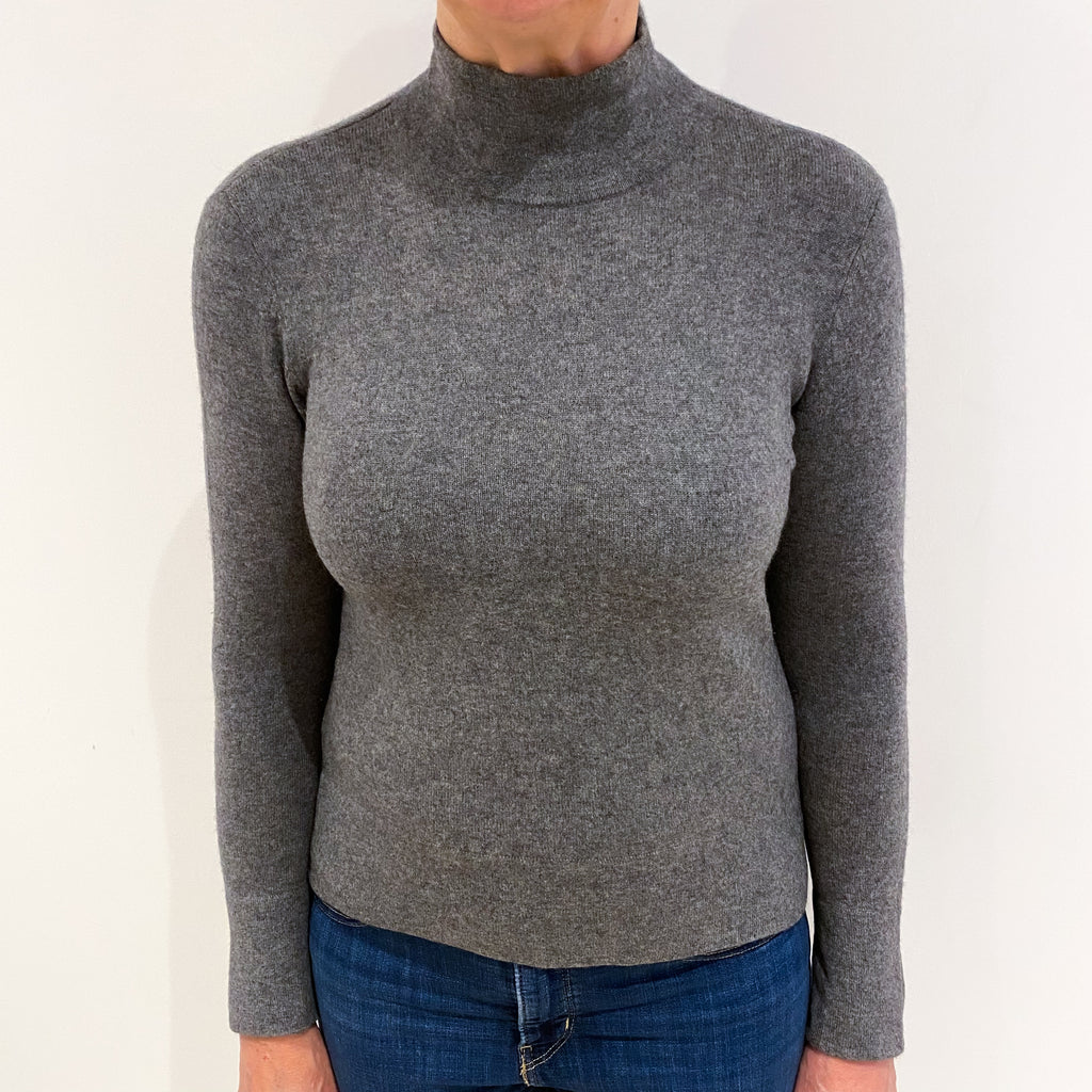 Slate Grey Cashmere Funnel Neck Jumper Medium