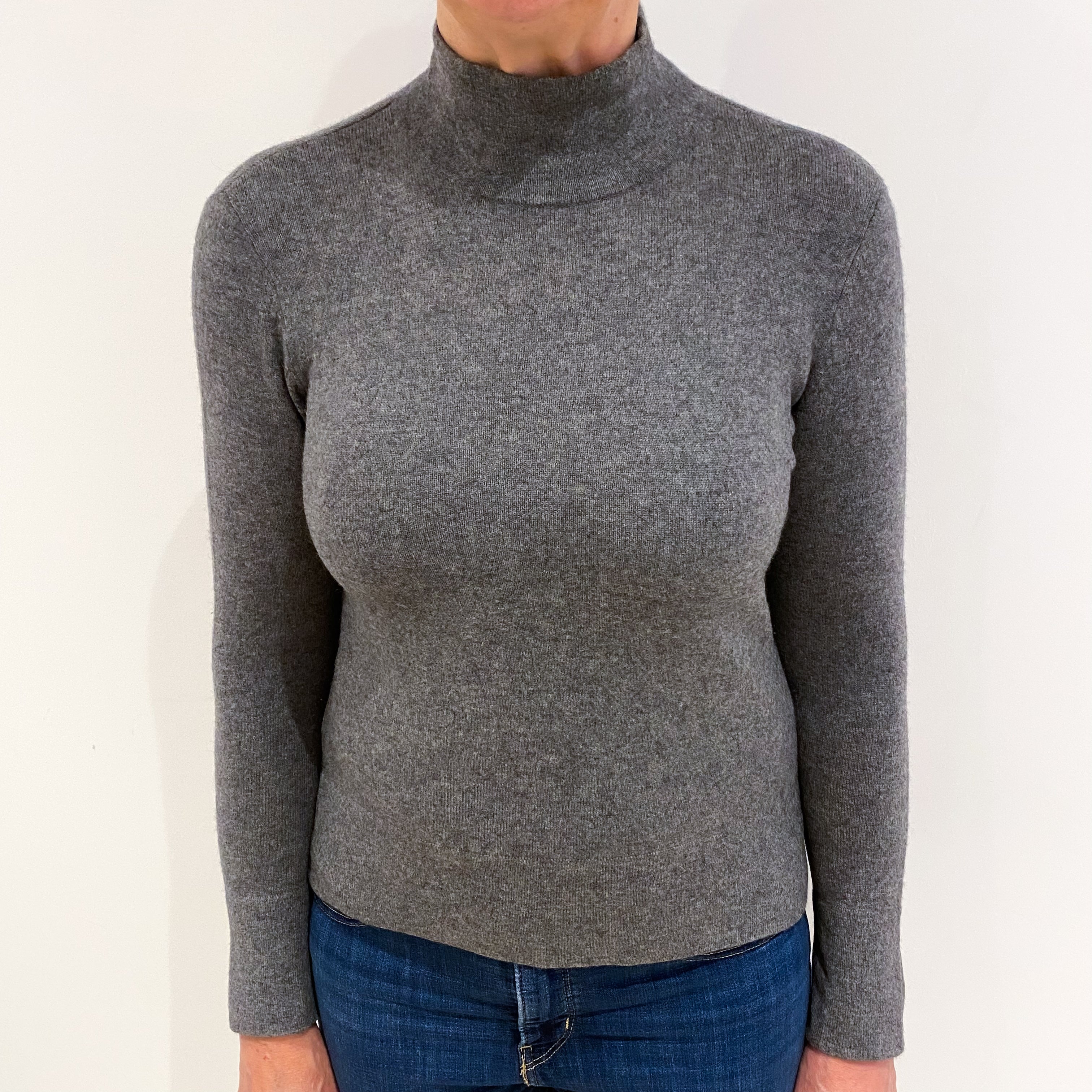 Slate Grey Cashmere Funnel Neck Jumper Medium
