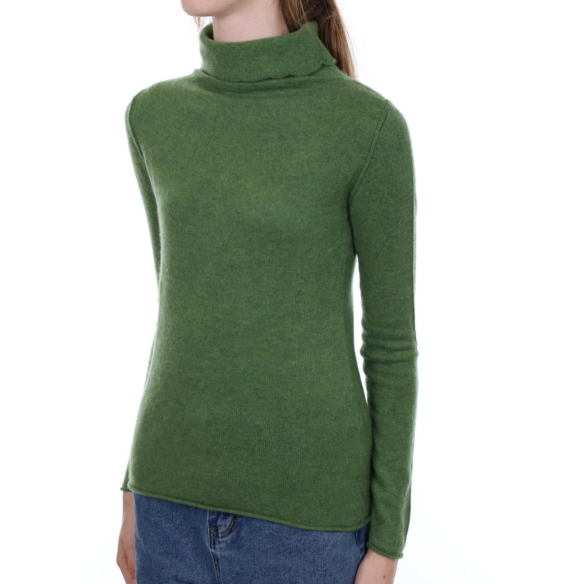 Fern Green Cashmere Polo Neck Jumper Extra Small