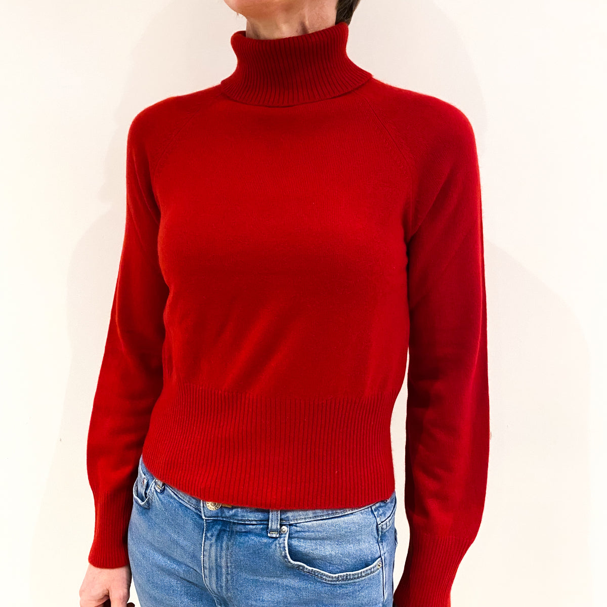 Scarlet Red Cashmere Polo Neck Jumper Small