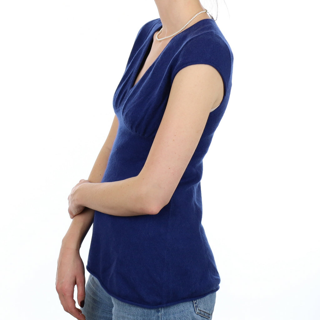 French Navy Cashmere Capped Sleeve V Neck Tunic Small