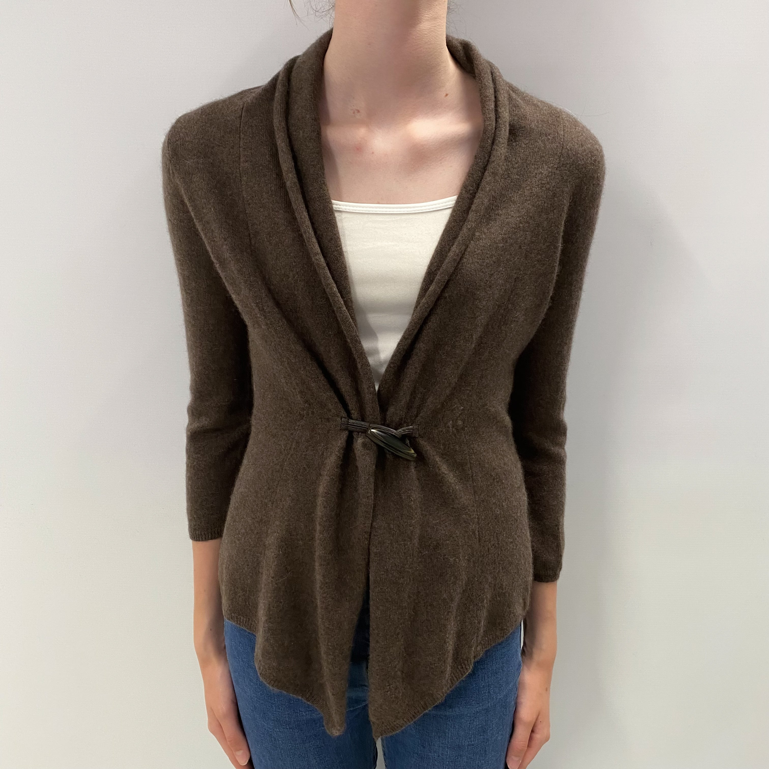 Muted Brown Cashmere V Neck Cardigan Extra Small