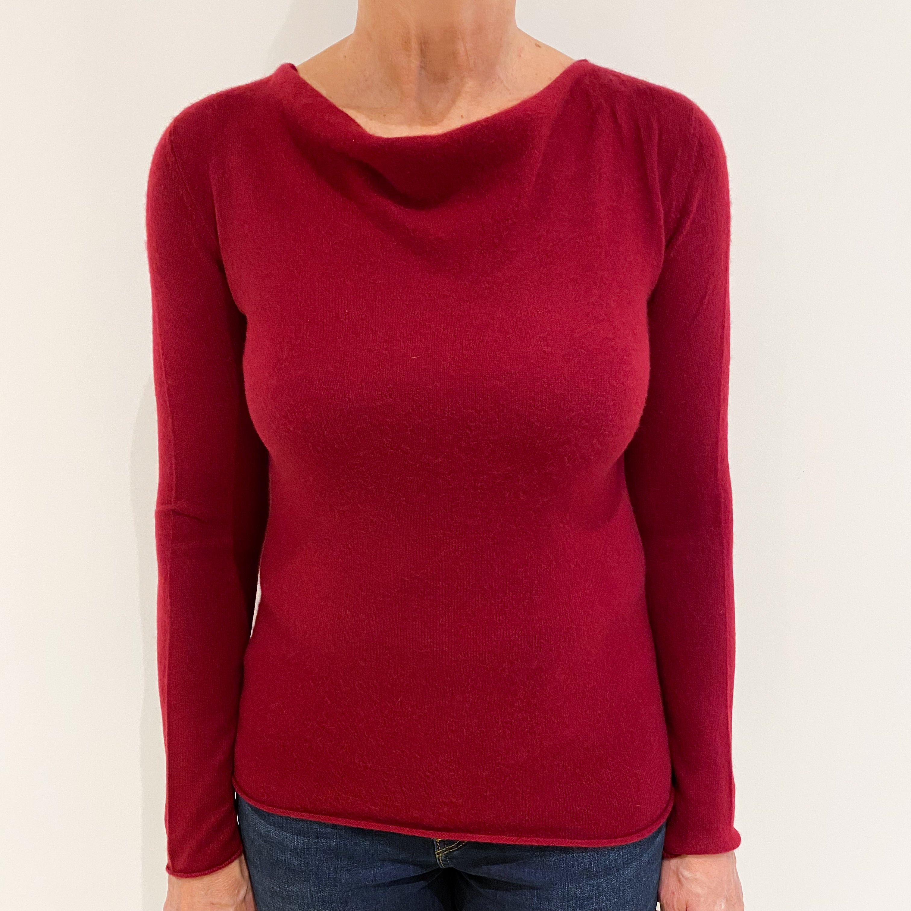 Claret Red Cashmere Drape Neck Jumper Medium
