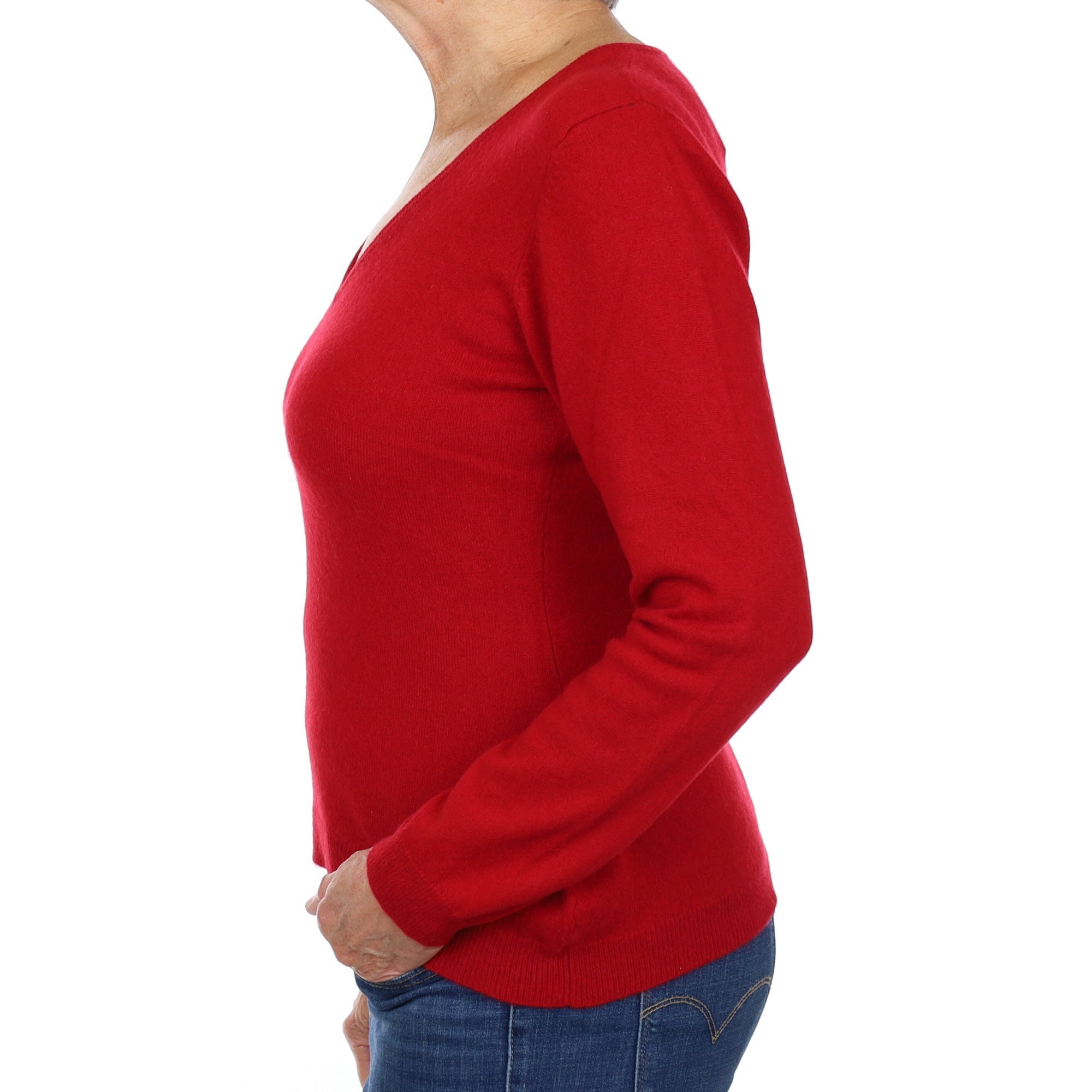 Scarlet Red Cashmere V Neck Jumper Medium