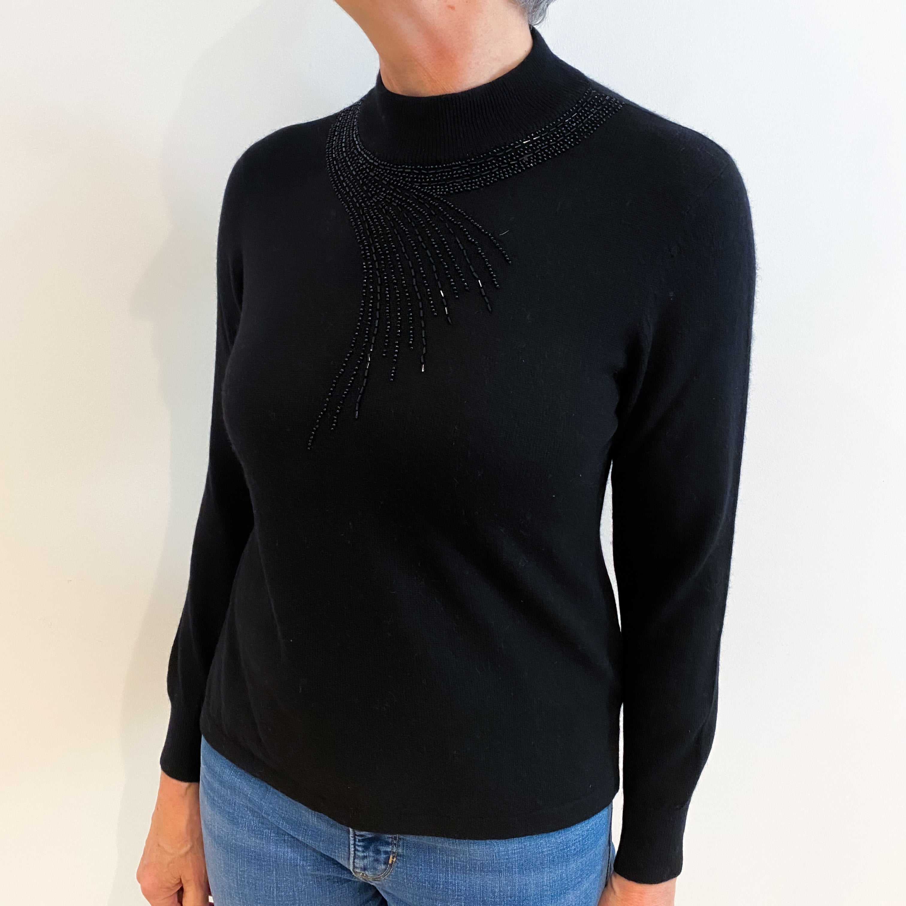 Black Embellished Cashmere Turtle Neck Jumper Medium