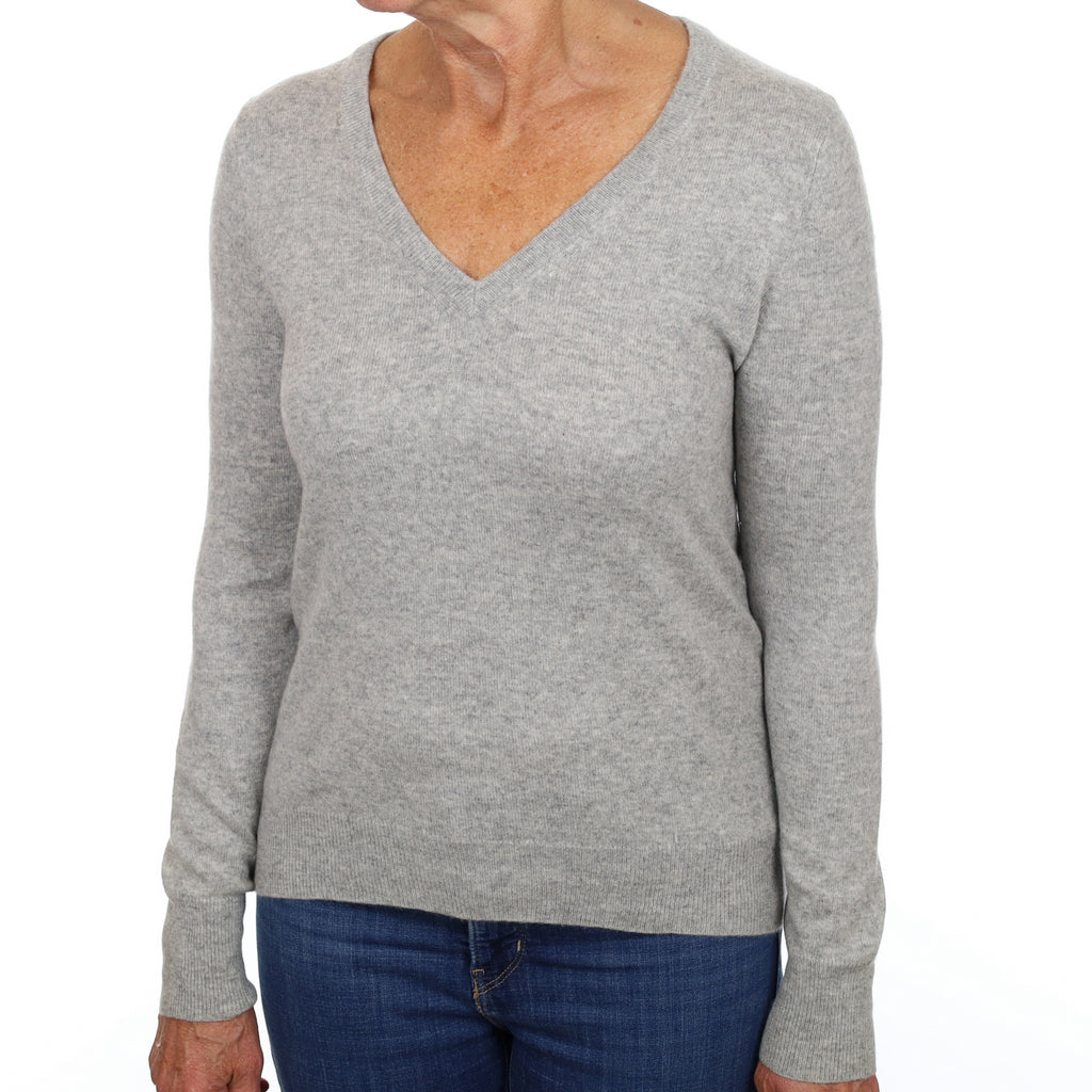 Smoke Grey Cashmere V Neck Jumper Medium