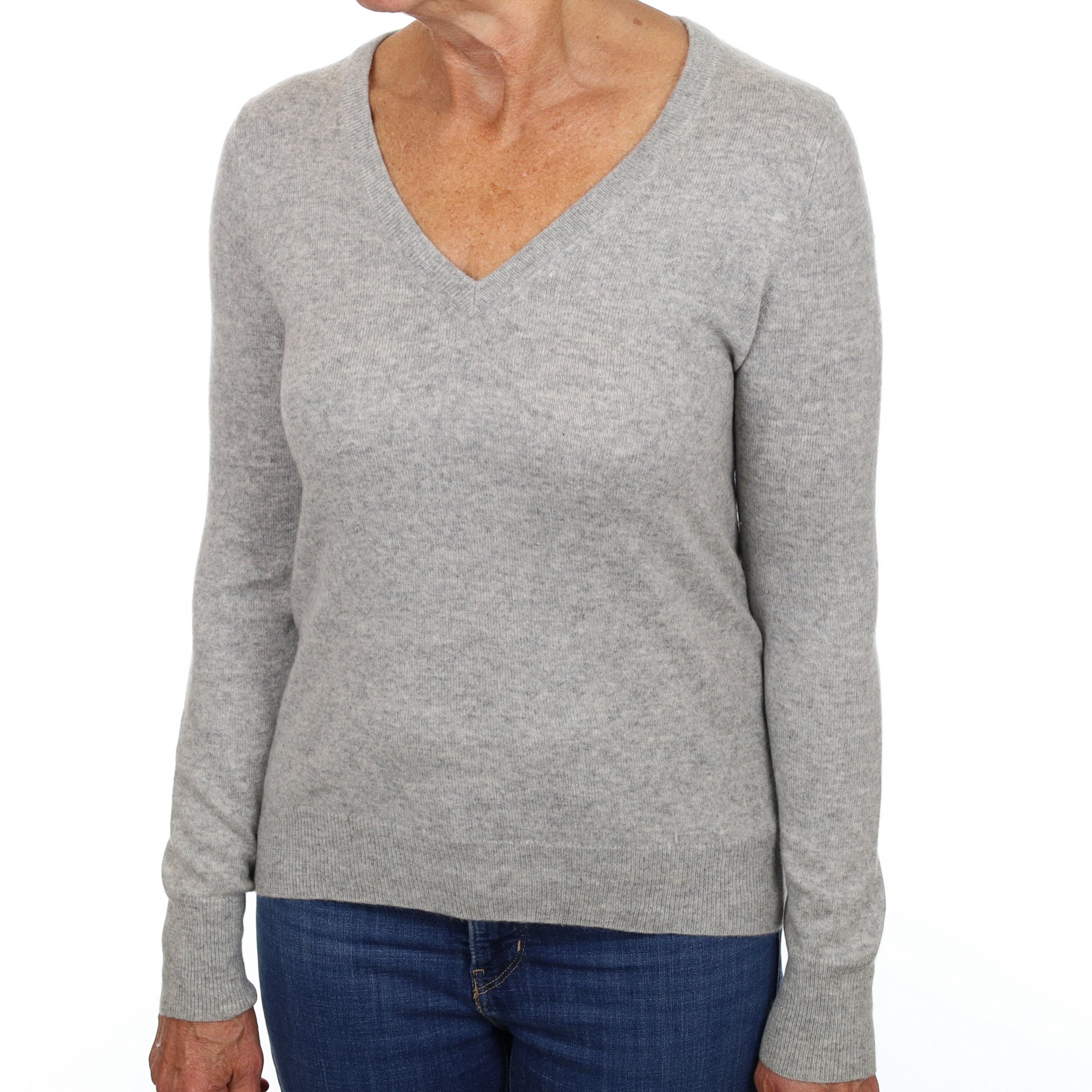 Smoke Grey Cashmere V Neck Jumper Medium