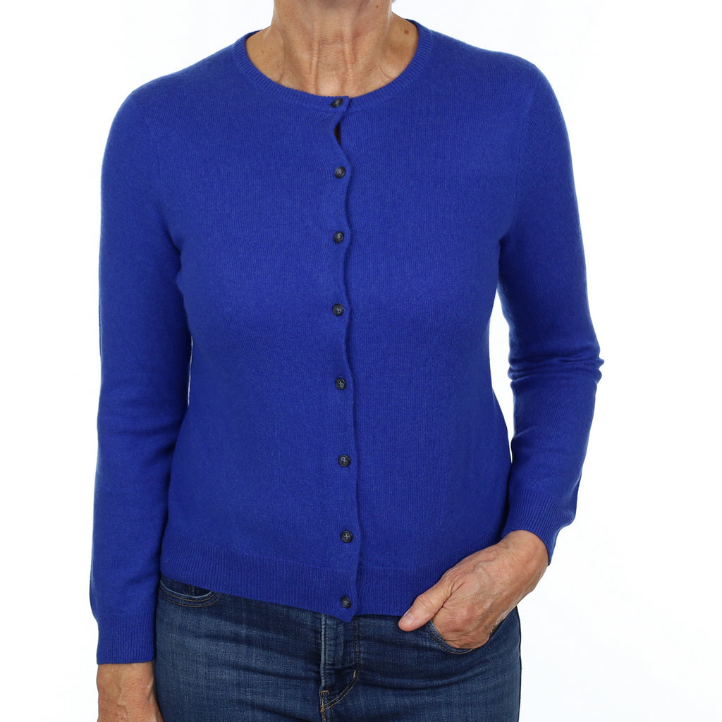 Cobalt Blue Cashmere Crew Neck Cardigan Medium