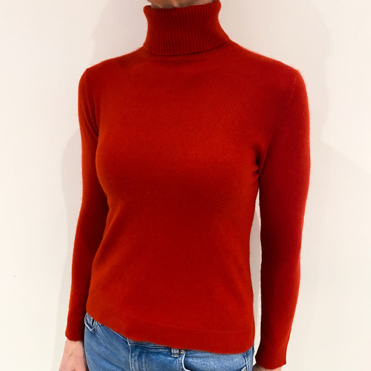 Spanish Red Cashmere Polo Neck Jumper Small