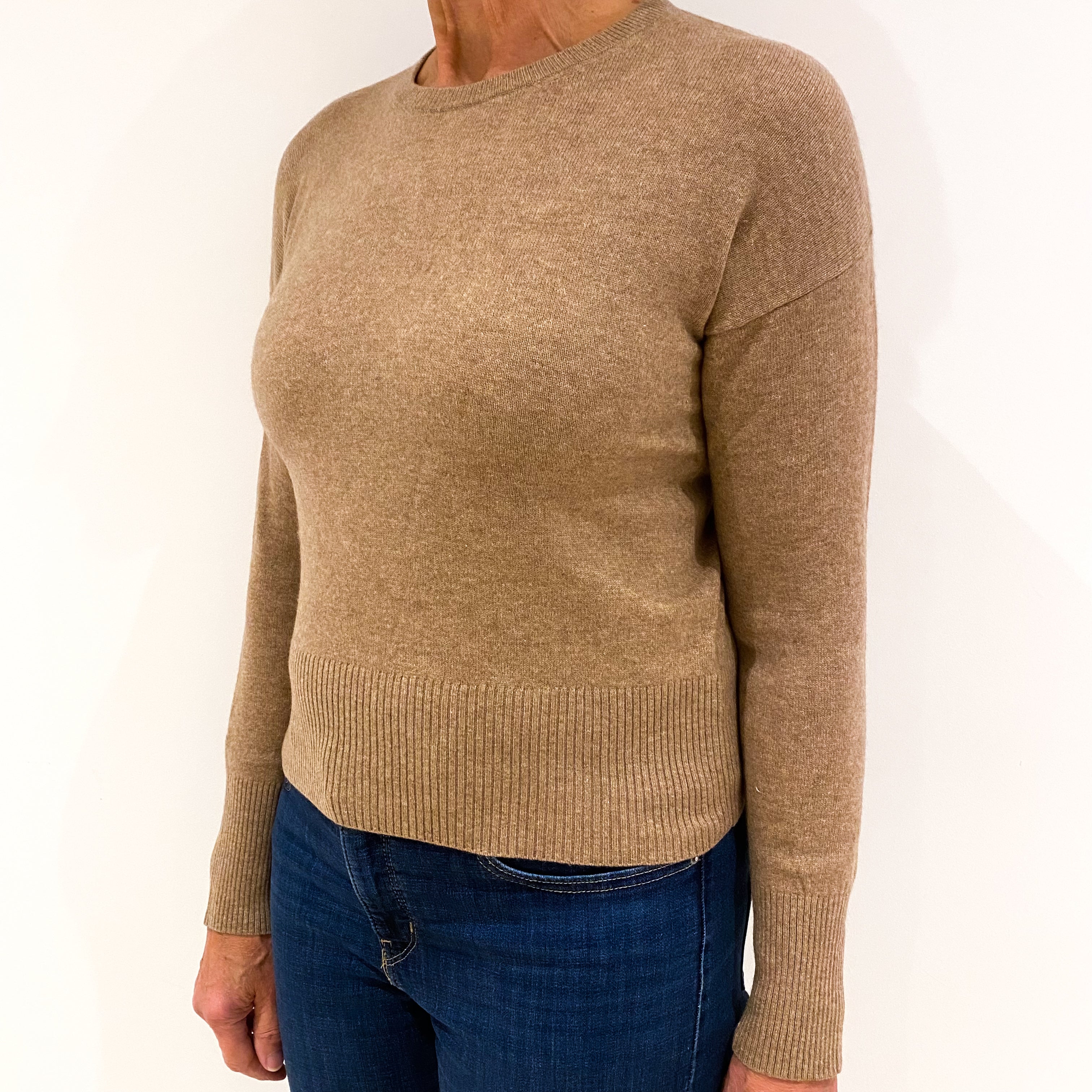 Fudge Brown Cashmere Crew Neck Jumper Medium