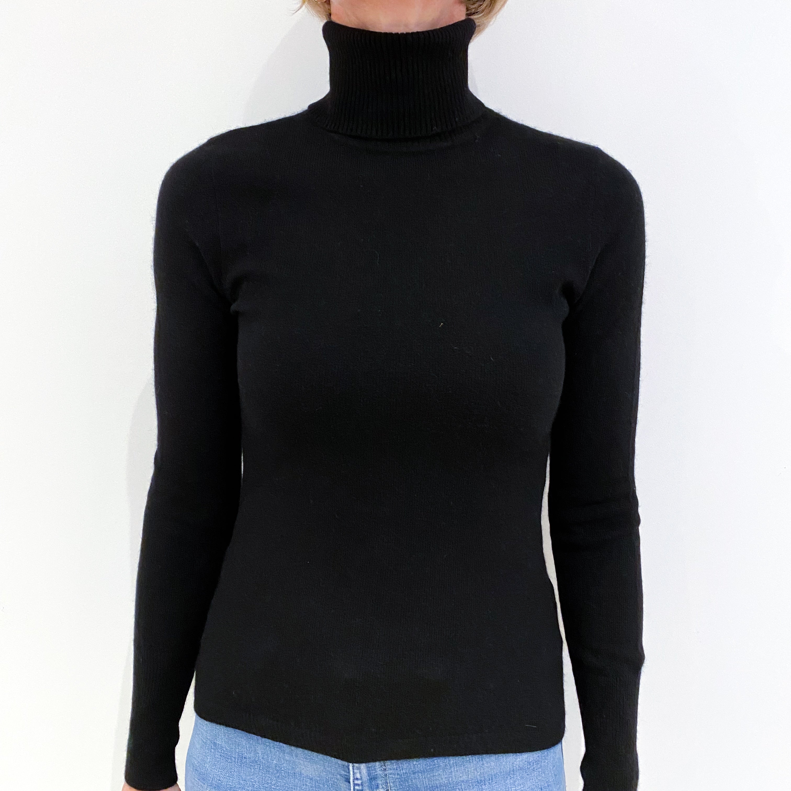 Black Cashmere Polo Neck Jumper Small
