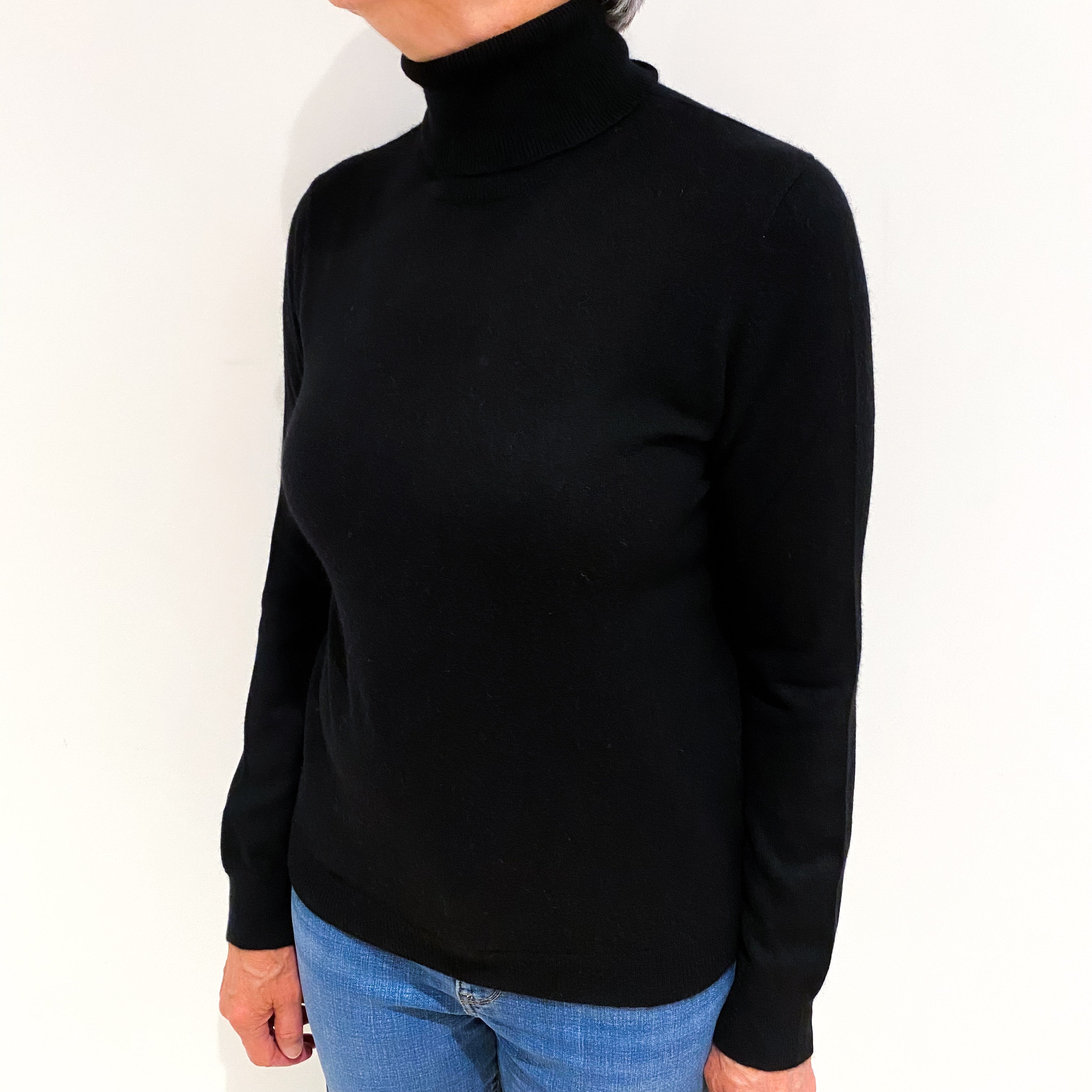 Black Cashmere Polo Neck Jumper Medium