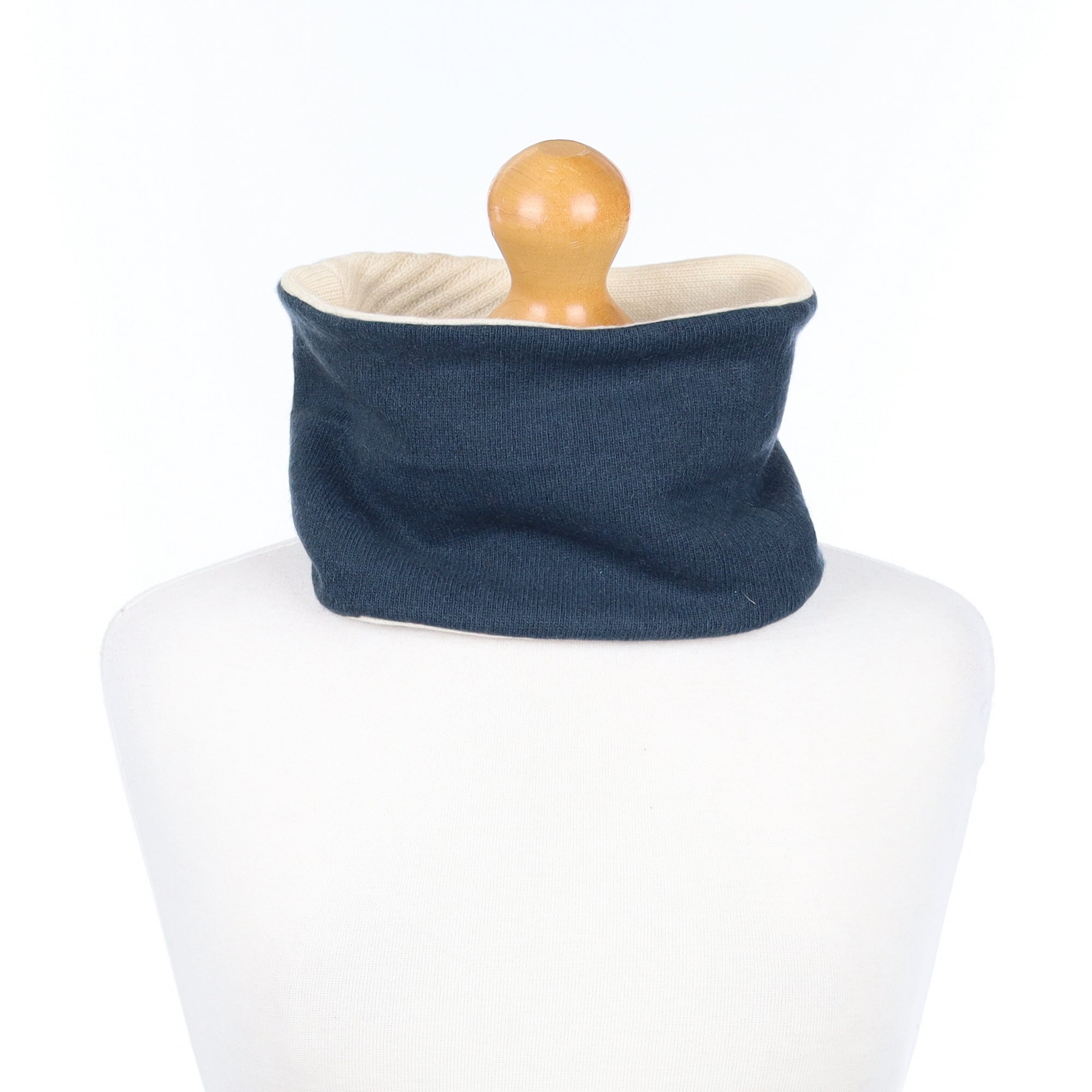 Petrol Blue and Cream Striped Neck Warmer