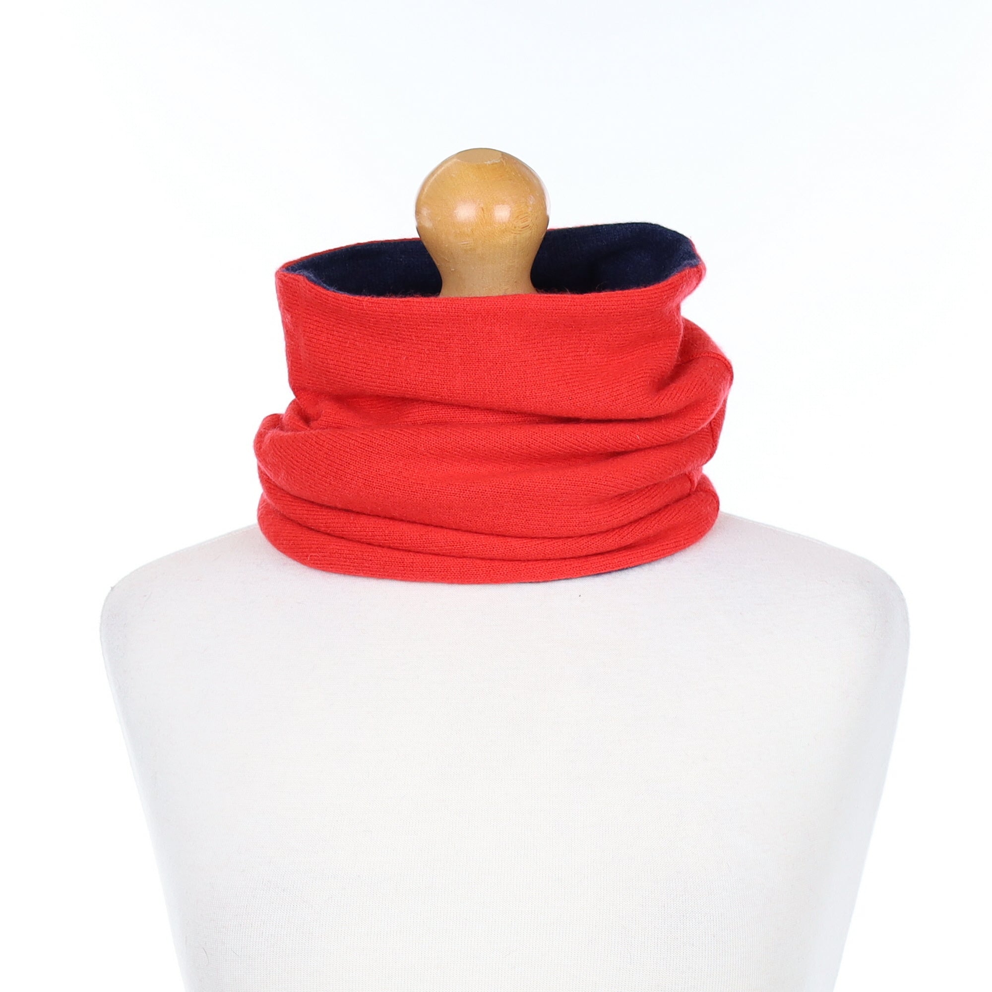 Vermillion Red and Navy Luxury Double Layered Snood