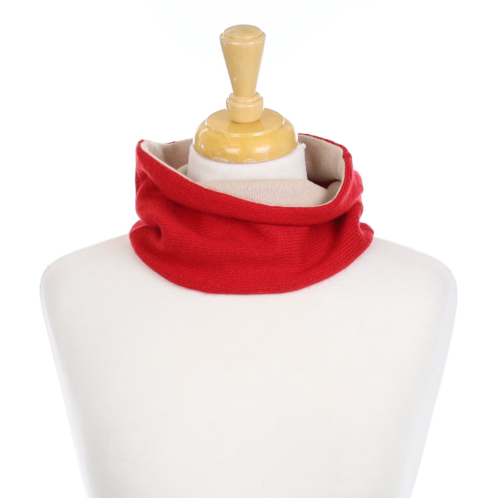 Scarlet Red and Pale Oatmeal Neck Warmer