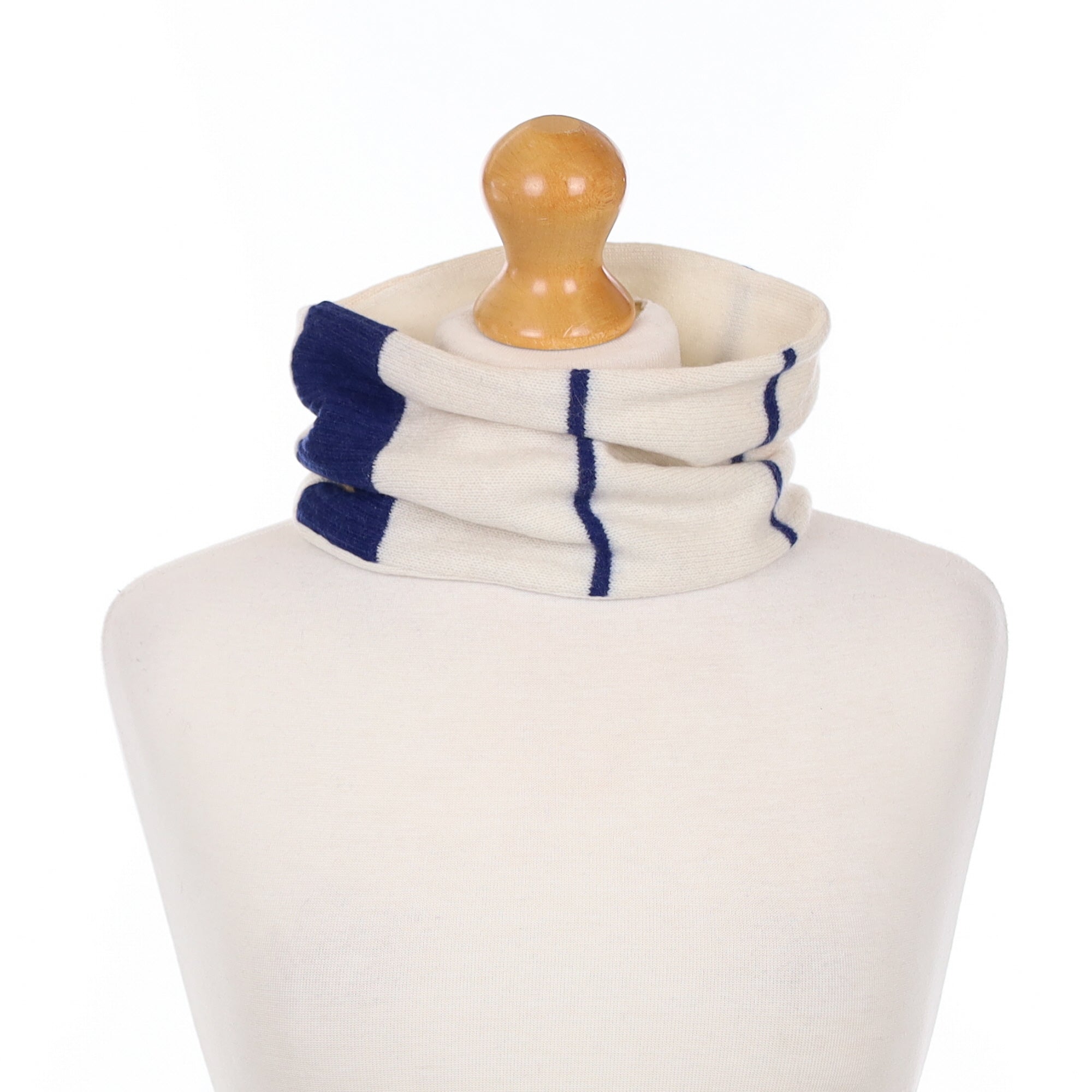 Cream and Blue Striped Neck Warmer