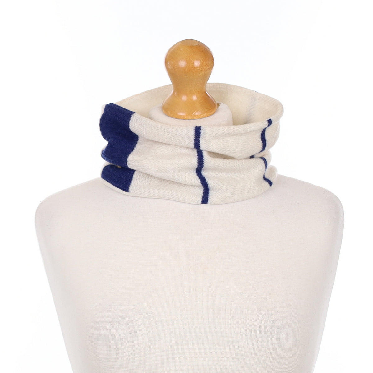 Cream and Blue Striped Neck Warmer