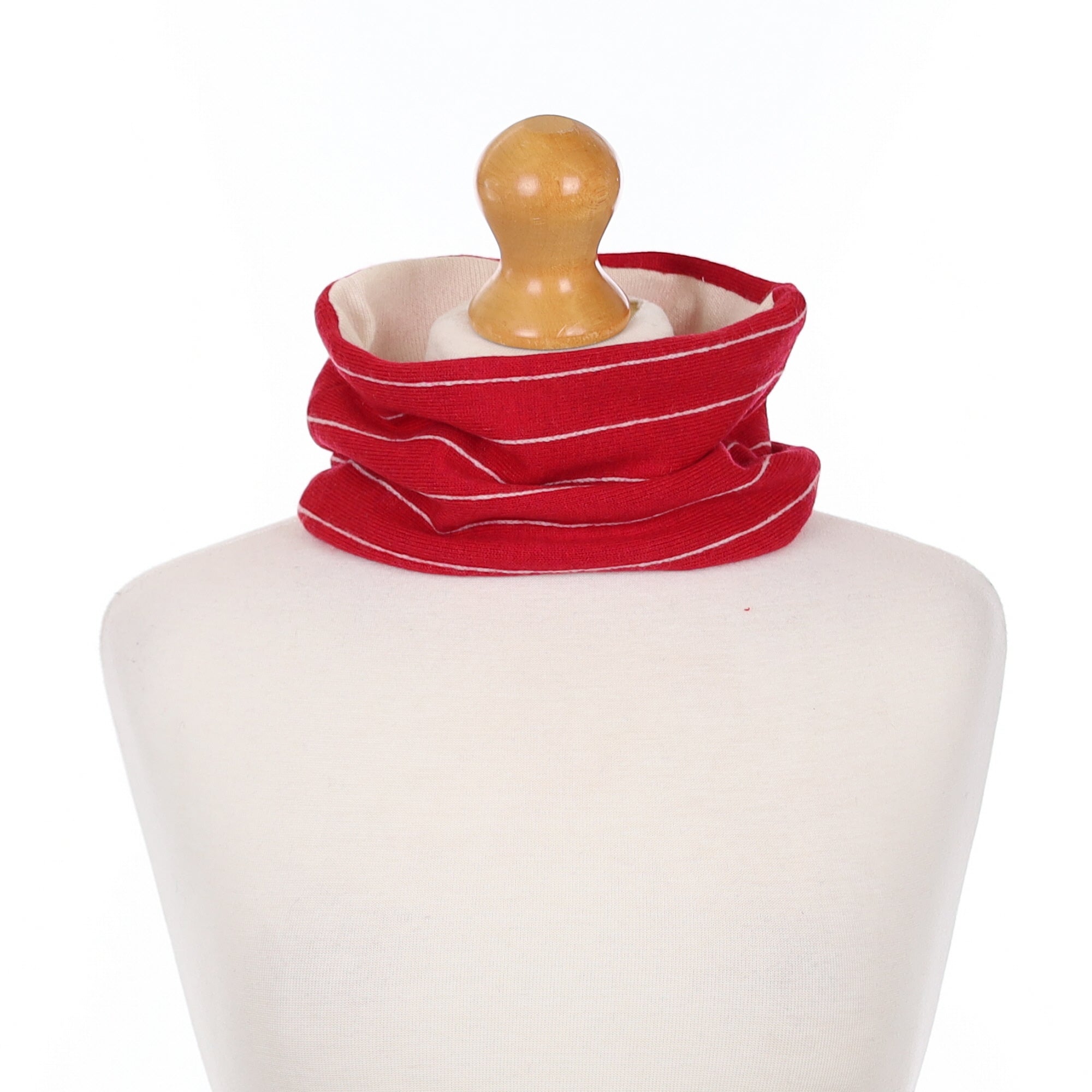 Ruby Red and Ivory Striped Neck Warmer