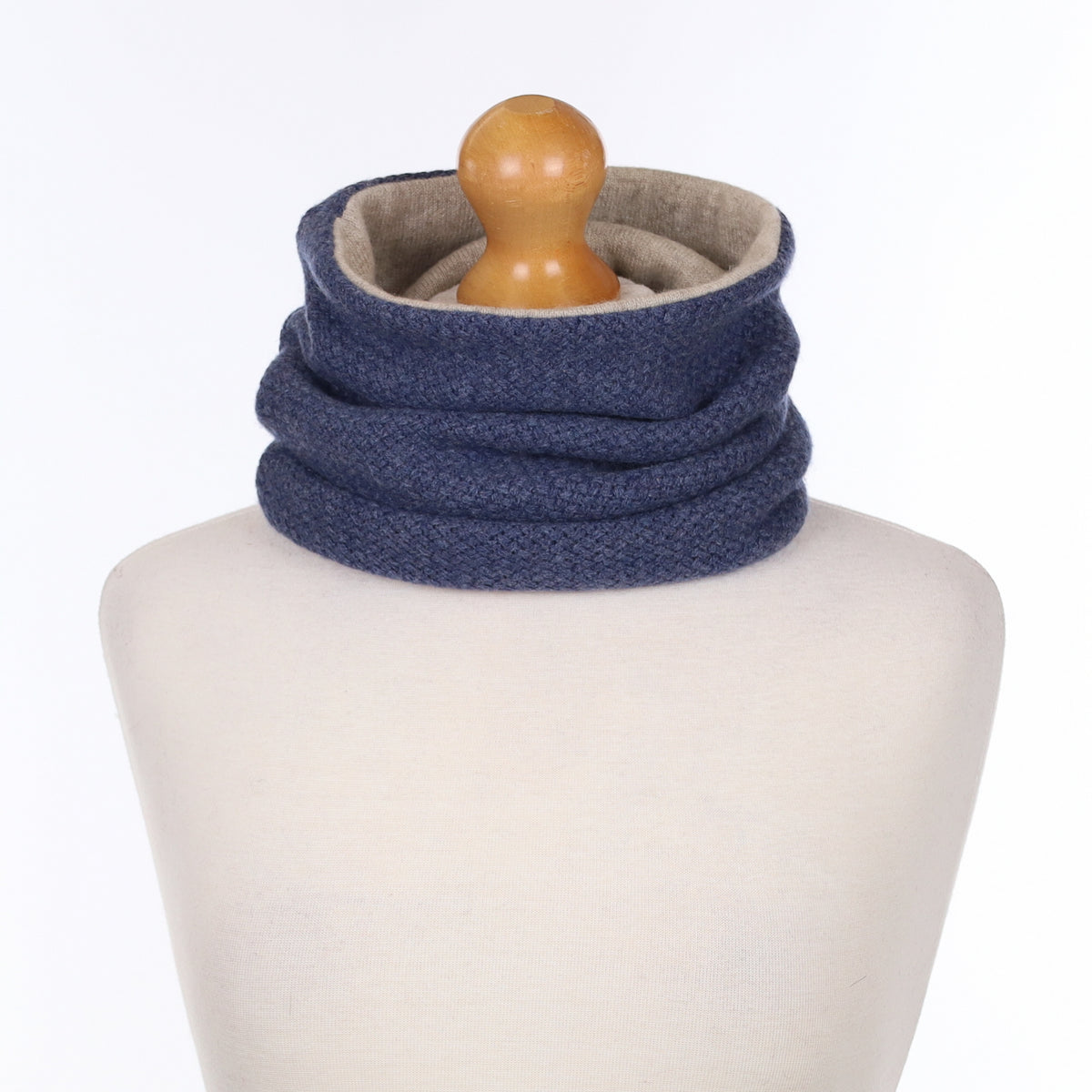 Naval Blue and Fawn Textured Luxury Double Layered Snood