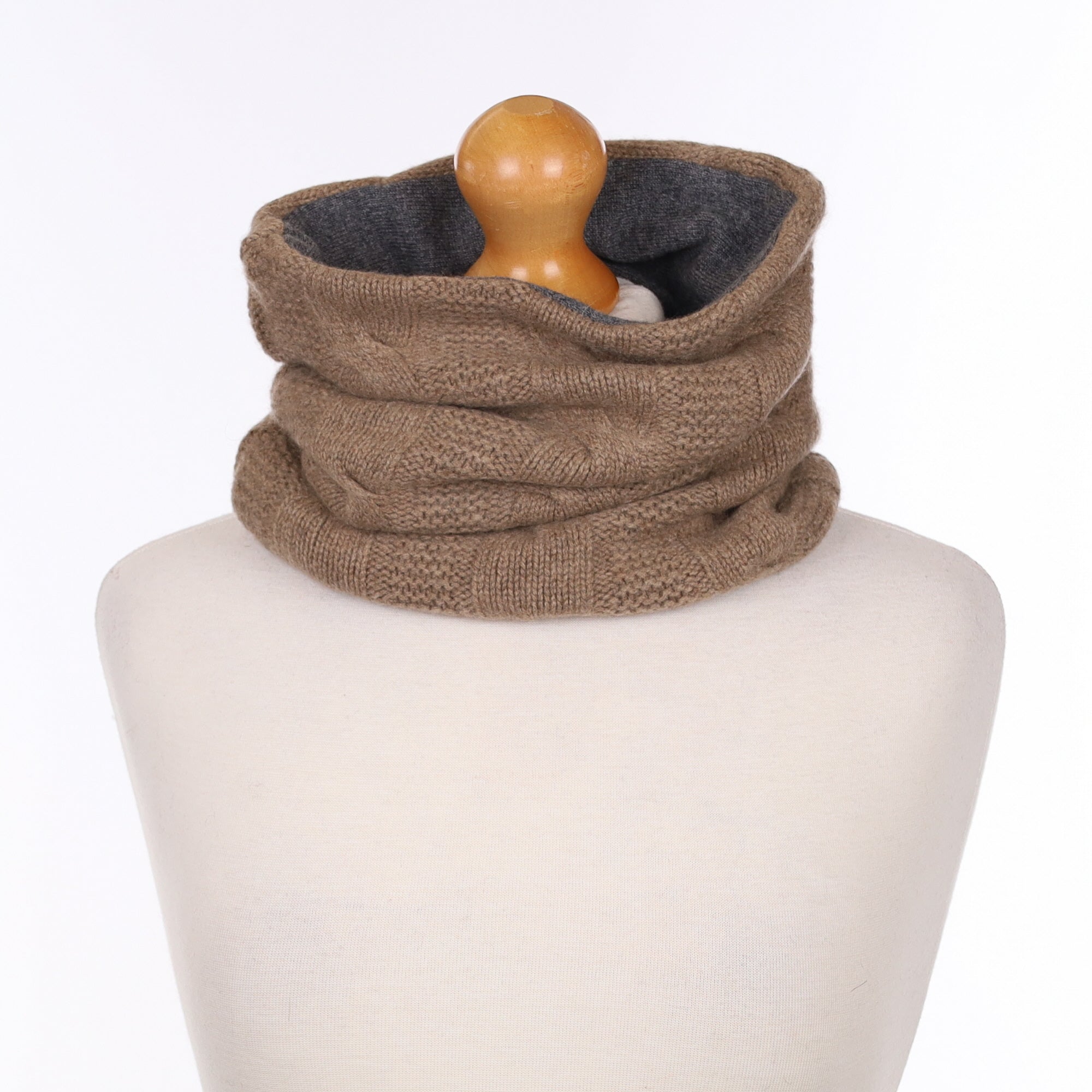 Mocha Cable and Slate Grey Luxury Double Layered Snood