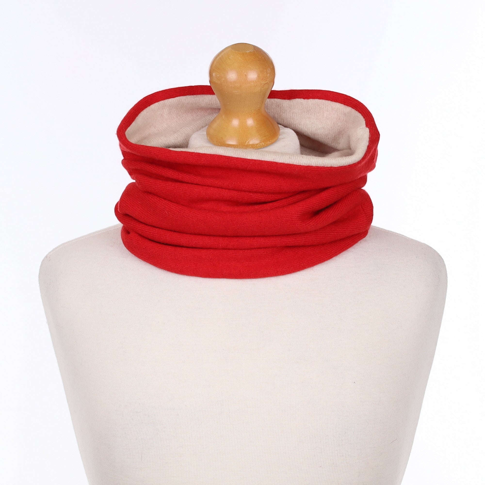 Vermillion Red and Oatmeal Double Layered Snood