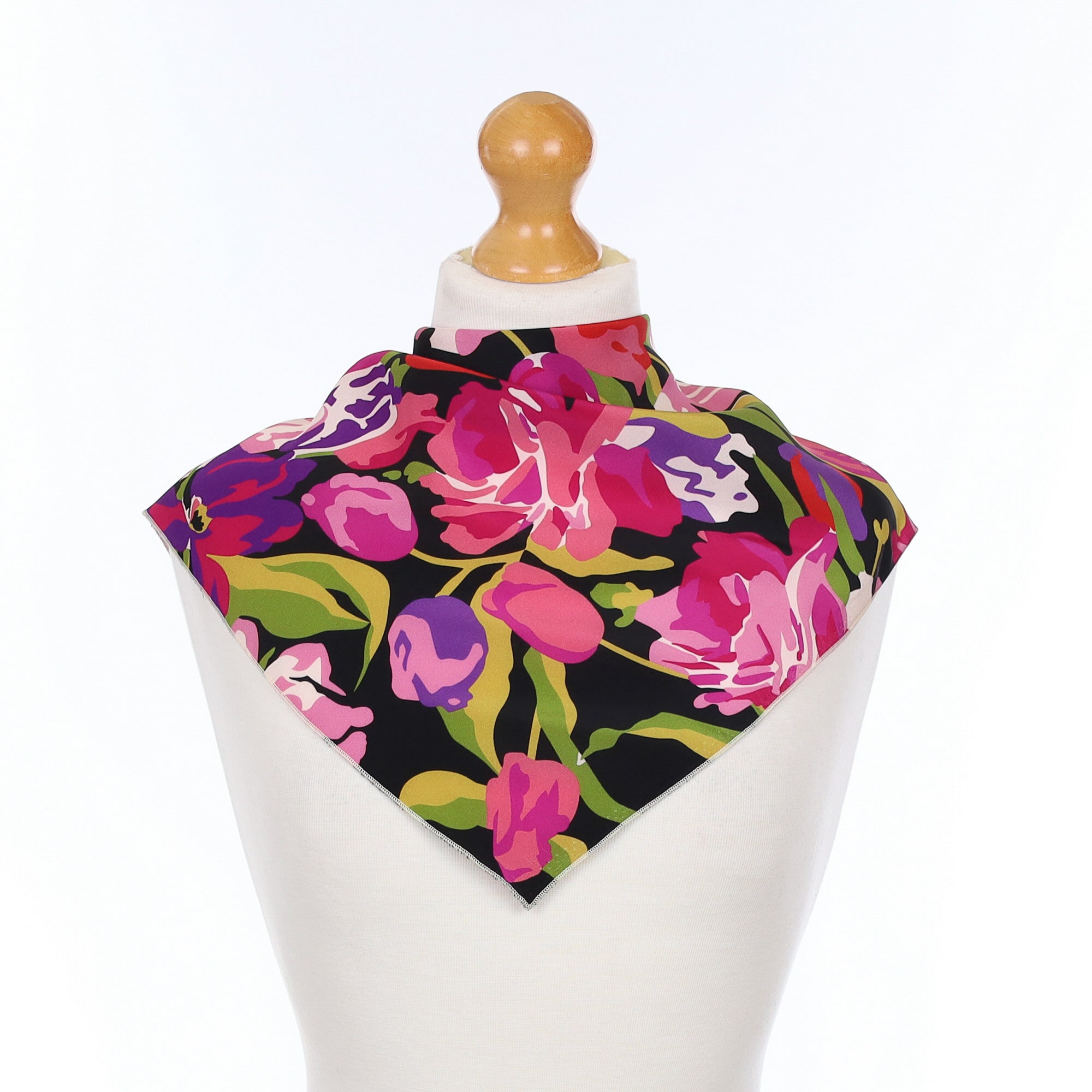 Triangular Pink Floral Silk Scarf