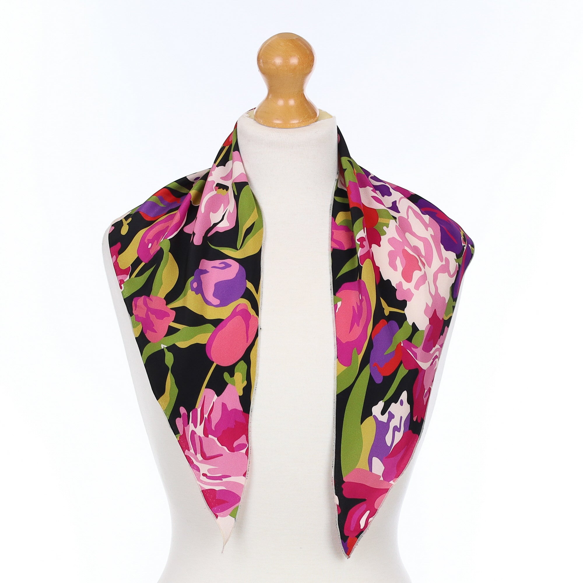 Triangular Pink Floral Silk Scarf