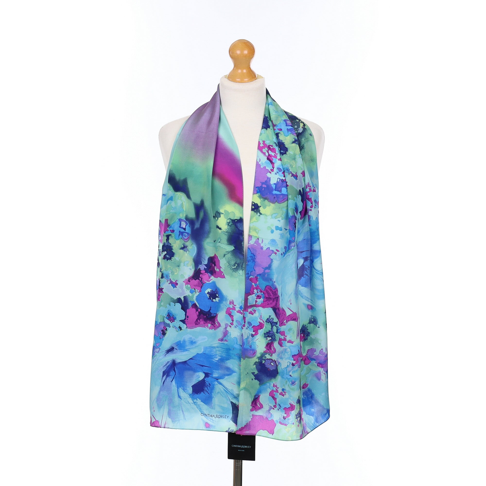 Brand New Cynthia Rowley Blue Floral Silk Scarf