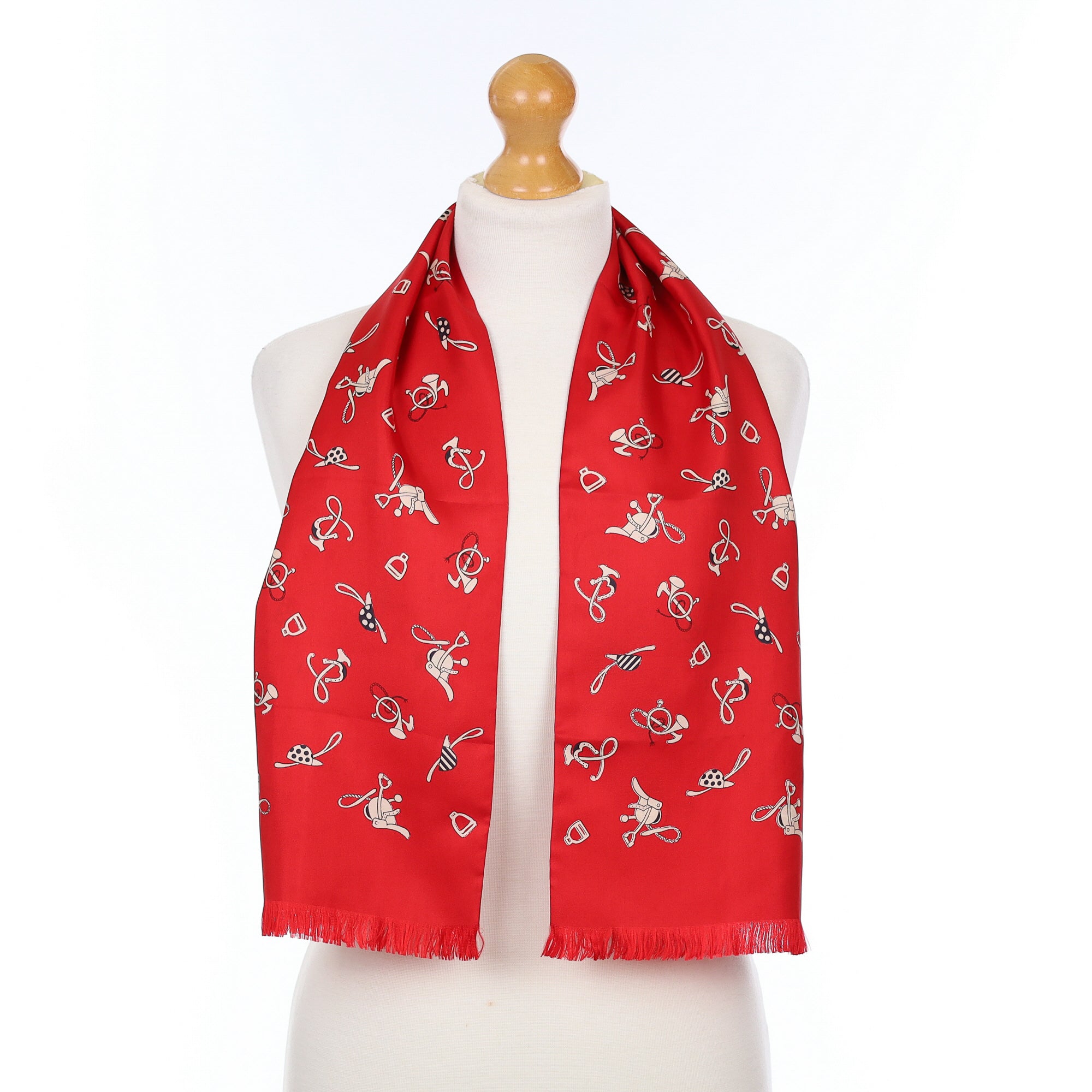 Red Equestrian Vintage Long Silk Scarf