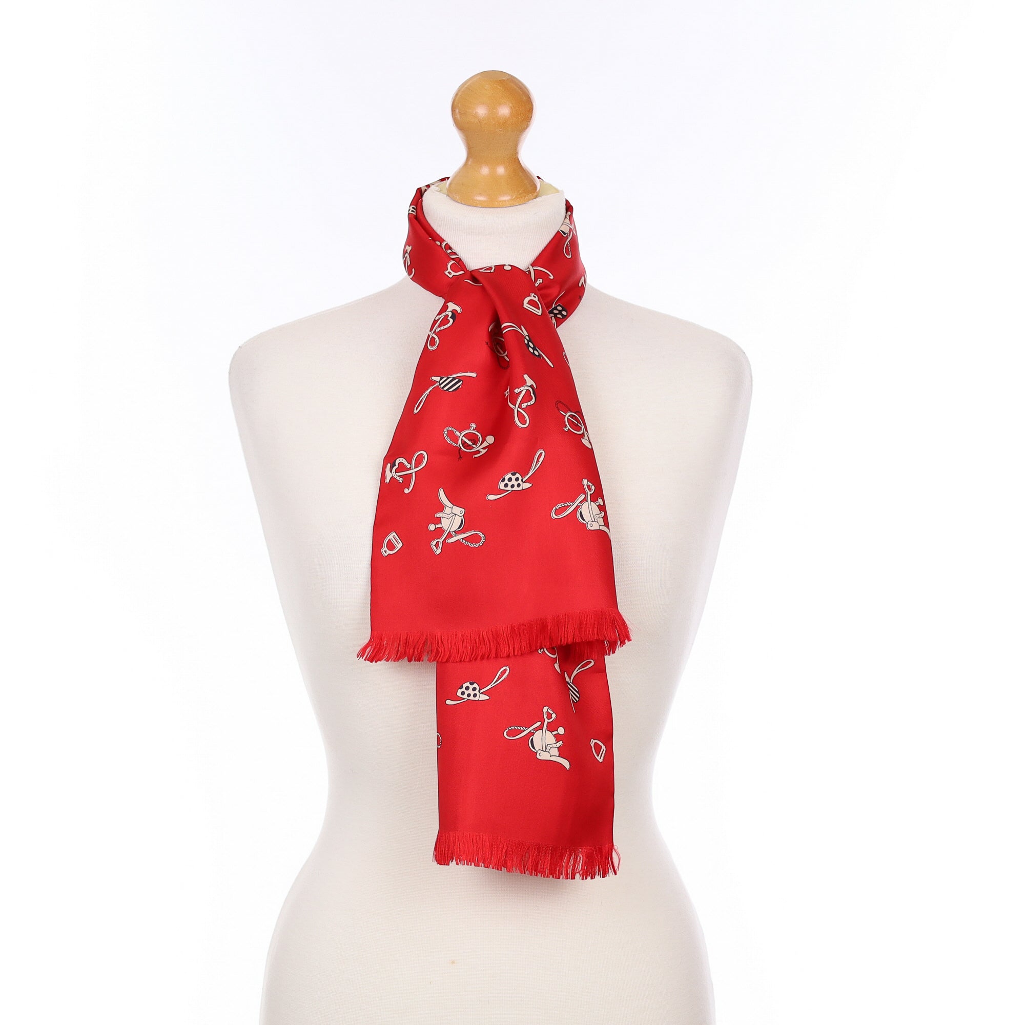Red Equestrian Vintage Long Silk Scarf