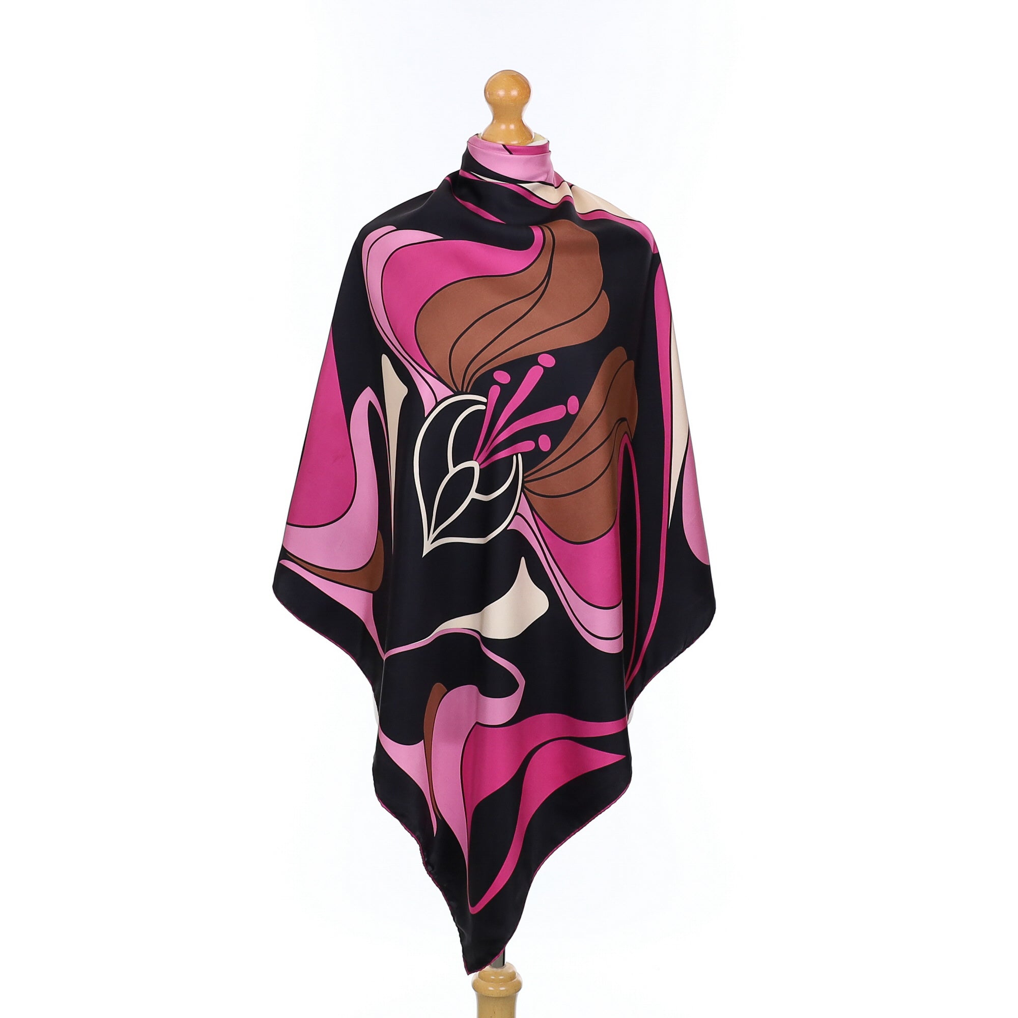 D'este Abstract Pink and Black Silk Scarf