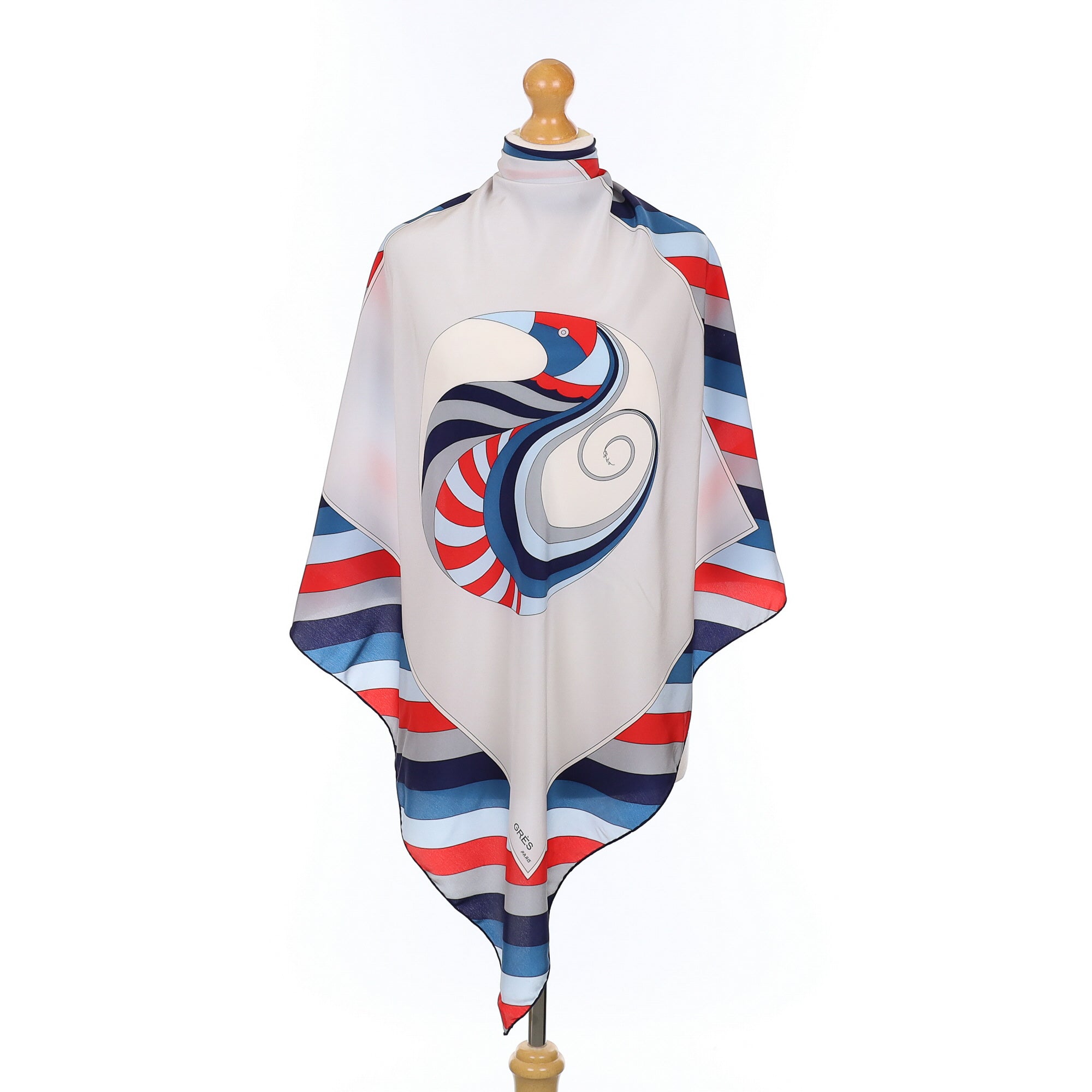 Grés Grey, Red and Blue Vintage Silk Scarf
