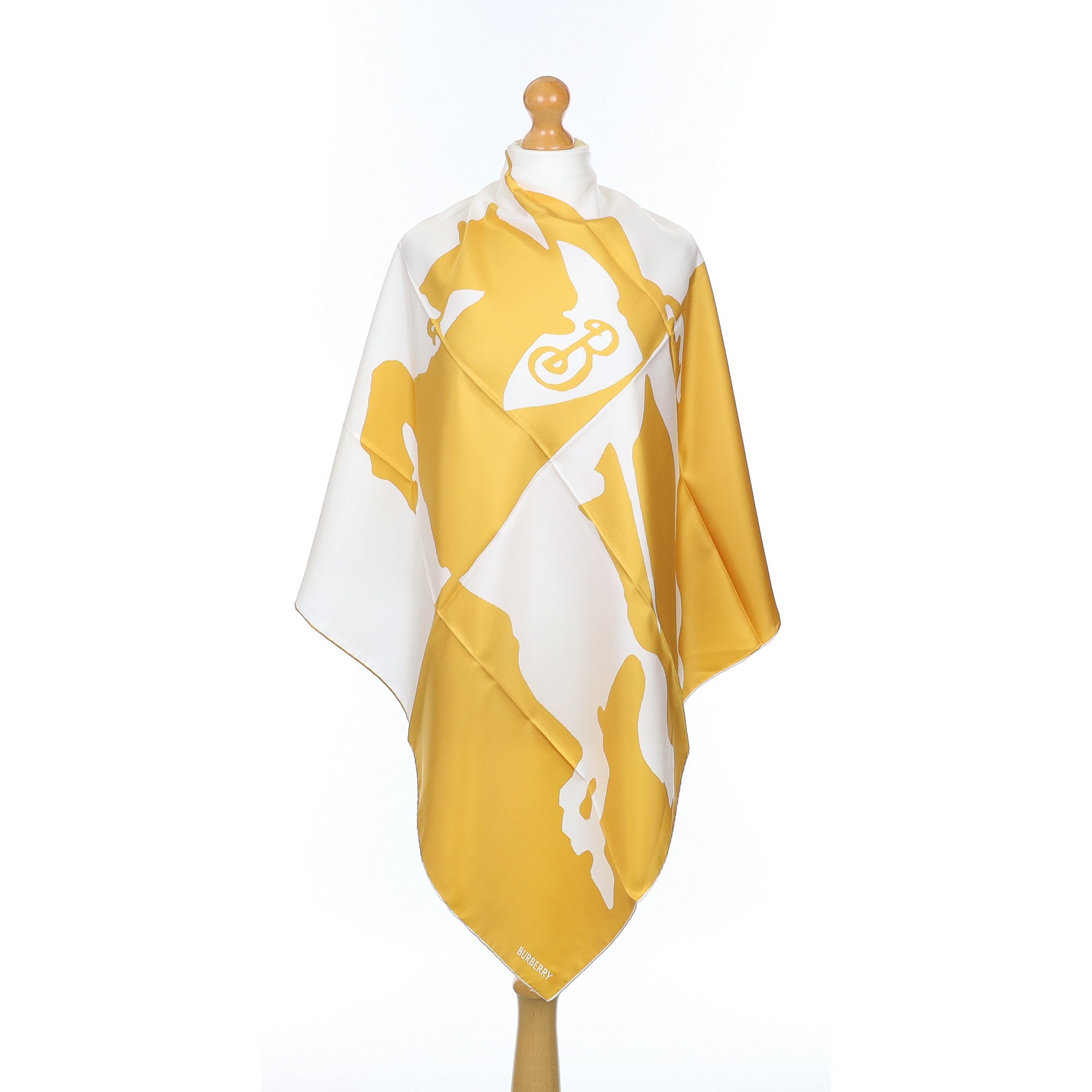 Brand New Burberry Yellow and White Equestrian Silk Scarf
