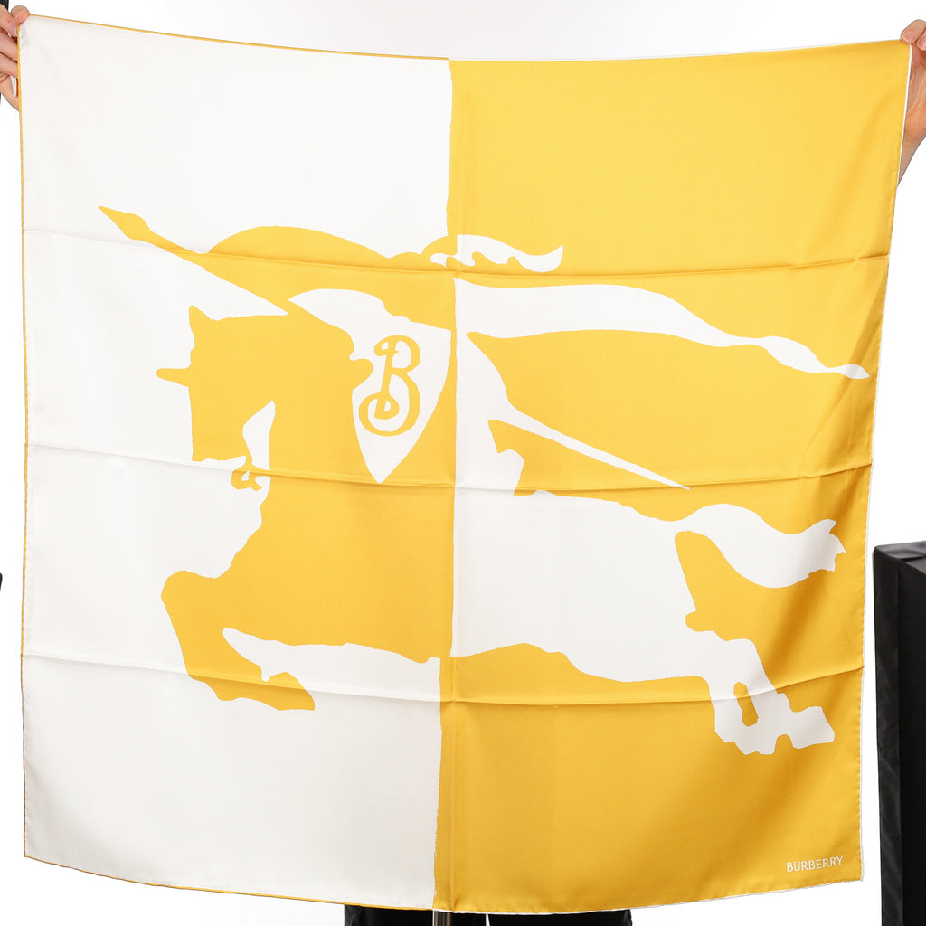 Brand New Burberry Yellow and White Equestrian Silk Scarf