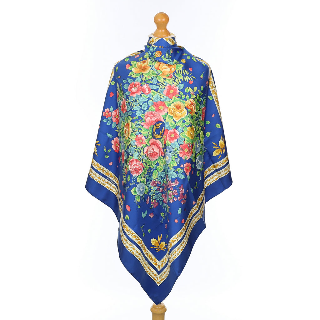 Designer L.R Paris Blue Floral Silk Scarf