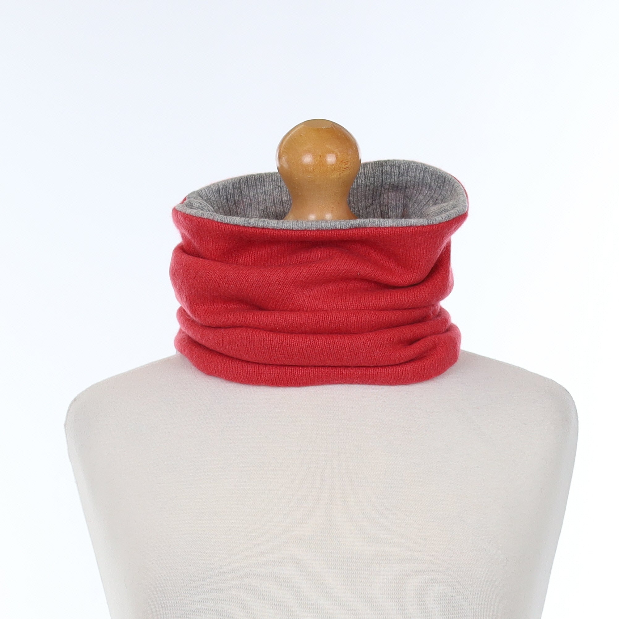 Men’s Cranberry Red and Smoke Grey Luxury Double Layered Snood