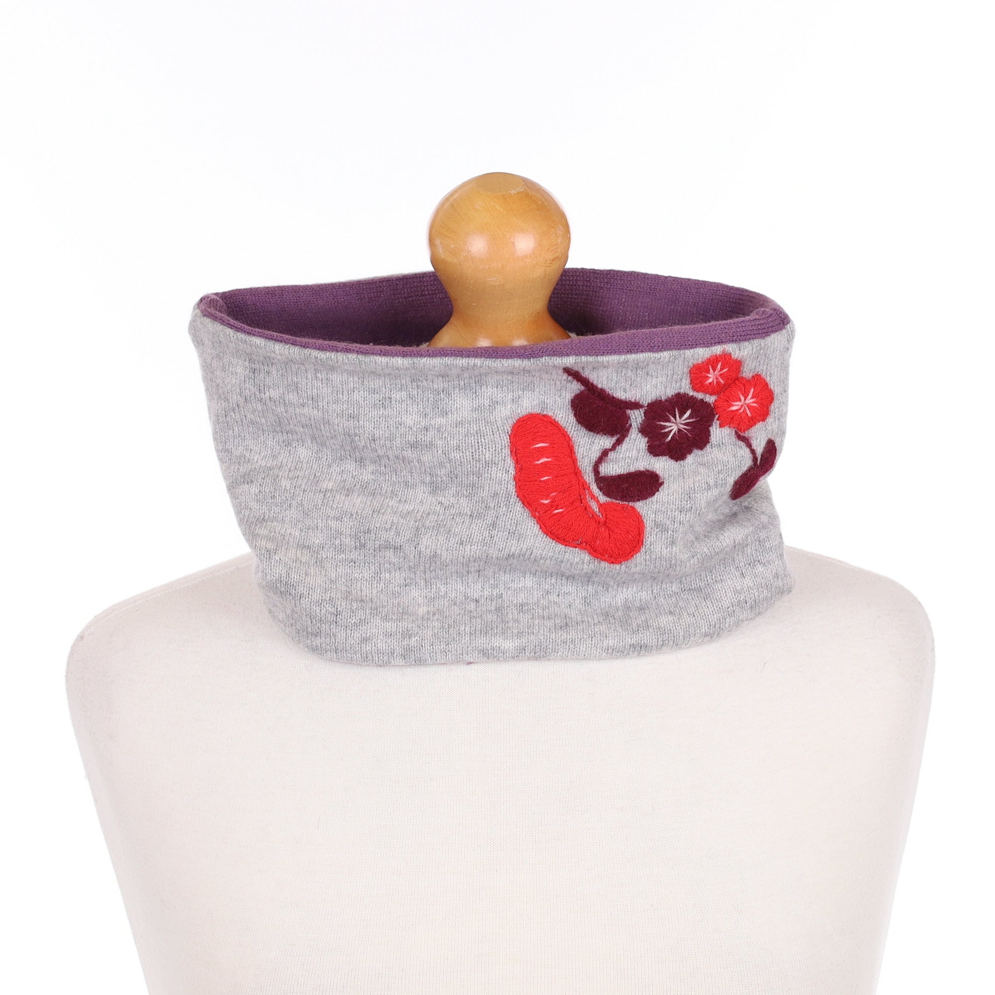 Ash Grey and Purple Floral Pattern Neck Warmer