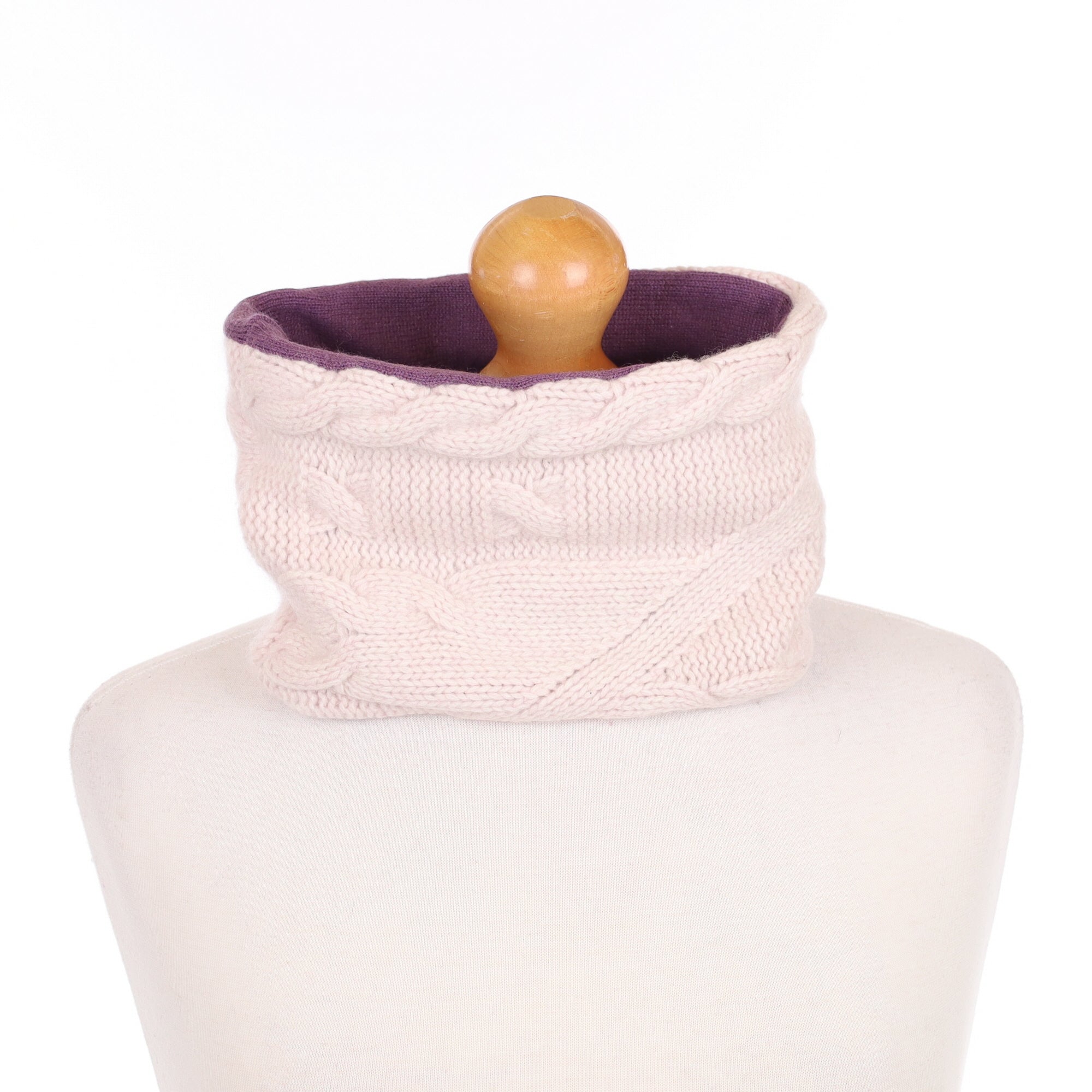 Beige Cable and Purple Neck Warmer