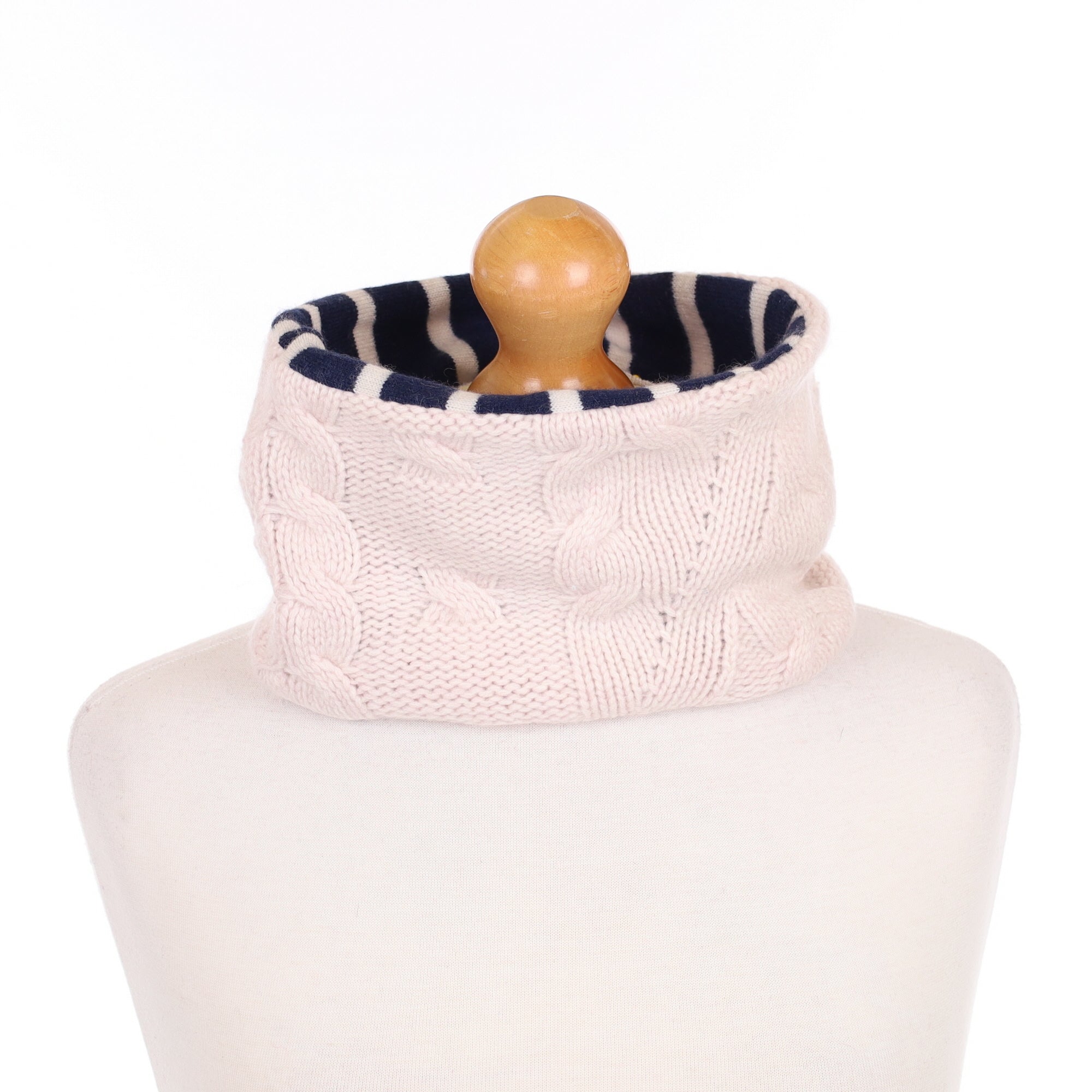 Beige Cable and Navy Striped Neck Warmer