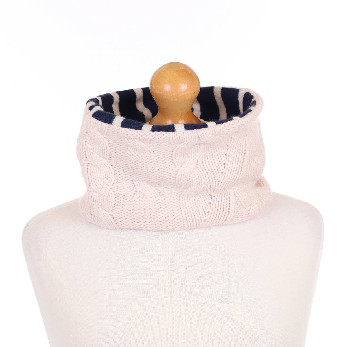 Ice Pink Cable and Navy Striped Neck Warmer