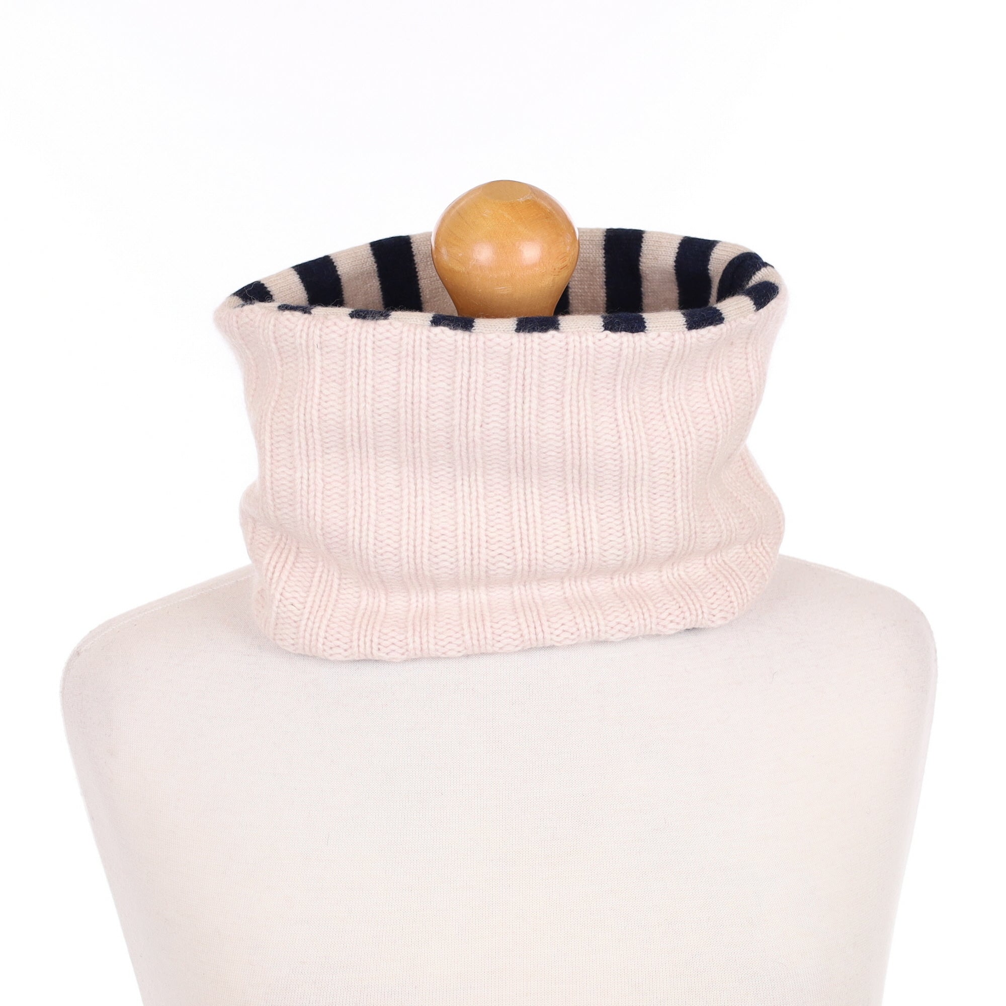 Beige and Navy Striped Textured Neck Warmer